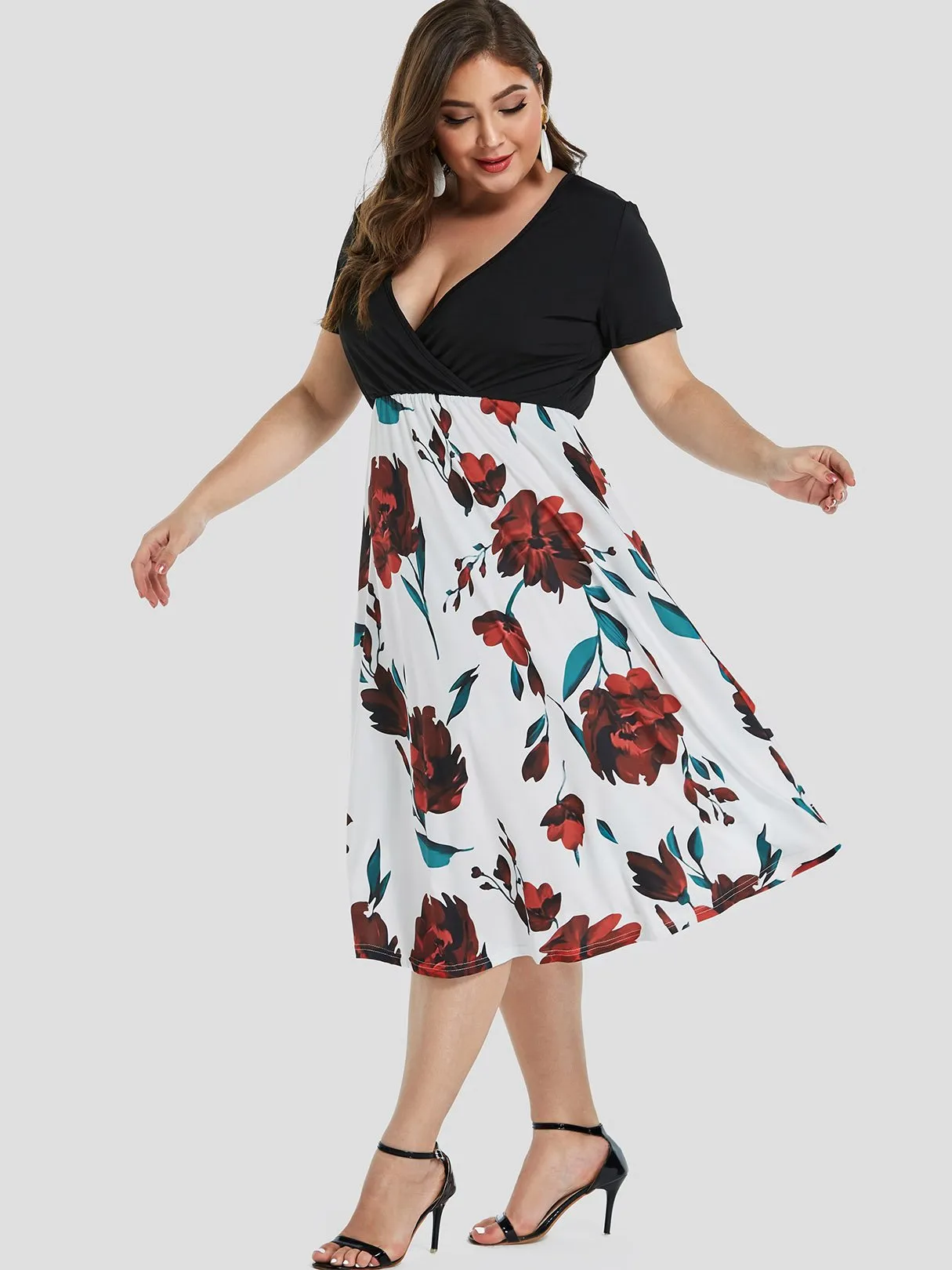 OEM ODM V-Neck Floral Print Short Sleeve Oversized Dress