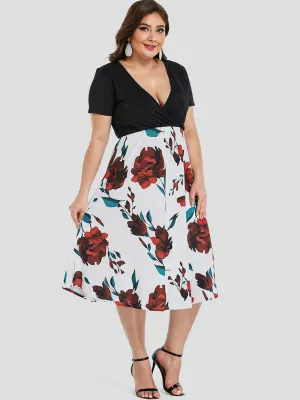 OEM ODM V-Neck Floral Print Short Sleeve Oversized Dress