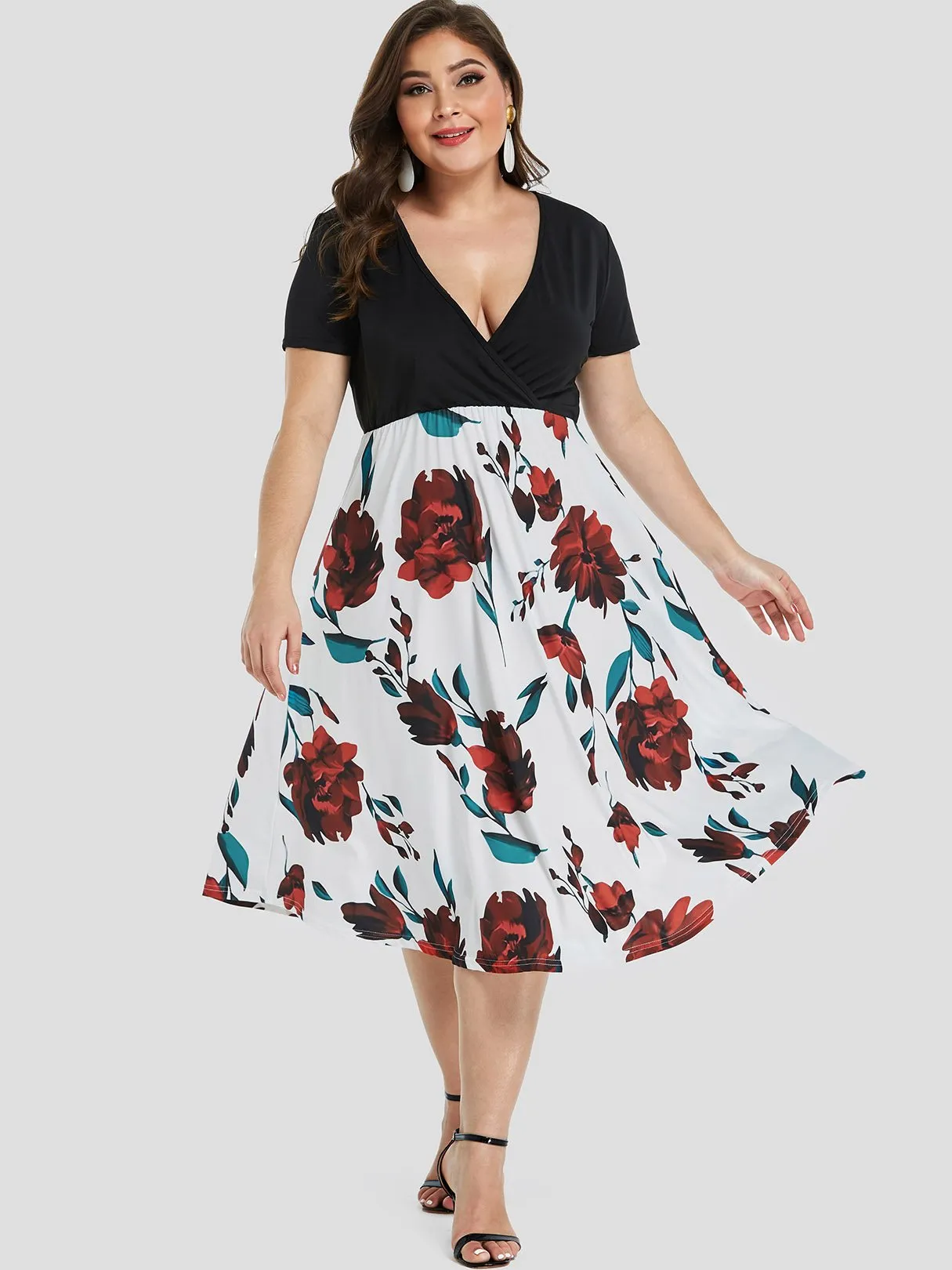 OEM ODM V-Neck Floral Print Short Sleeve Oversized Dress