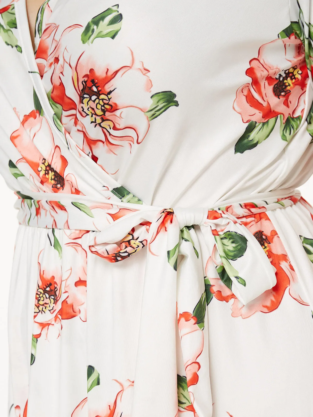OEM ODM V-Neck Floral Print Short Sleeve Slit Hem Plus Size Dresses
