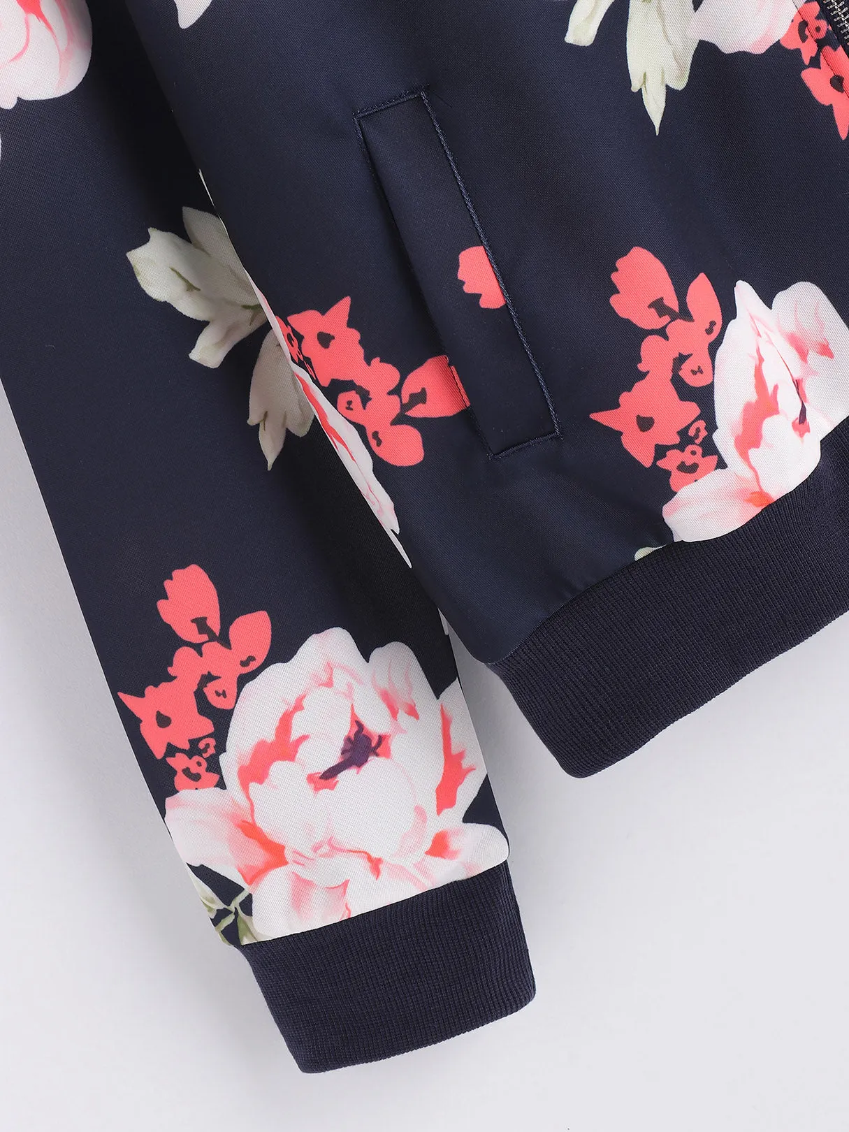 OEM ODM V-Neck Floral Print Zip Back Long Sleeve Plus Size Coats & Jackets