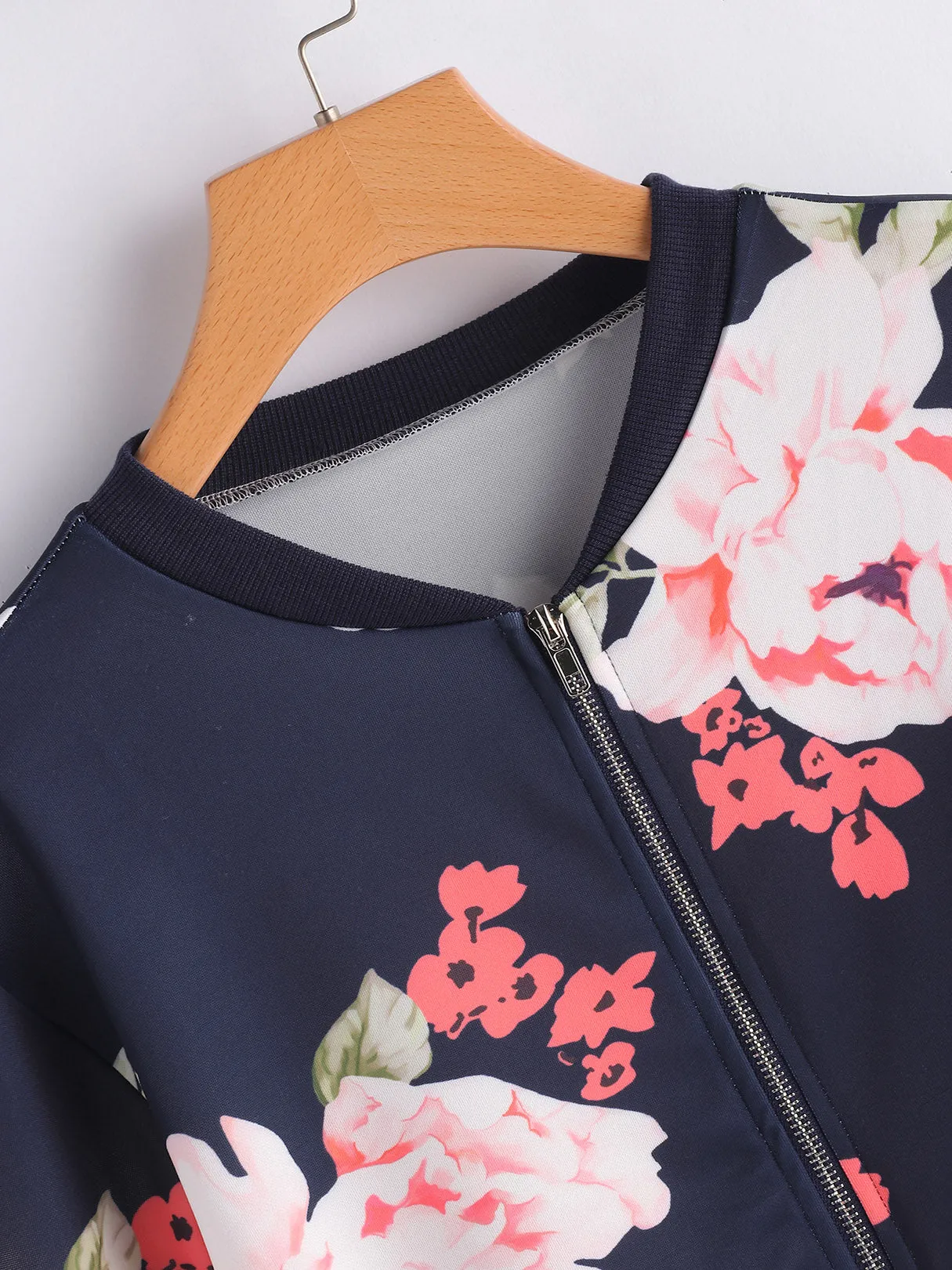 OEM ODM V-Neck Floral Print Zip Back Long Sleeve Plus Size Coats & Jackets
