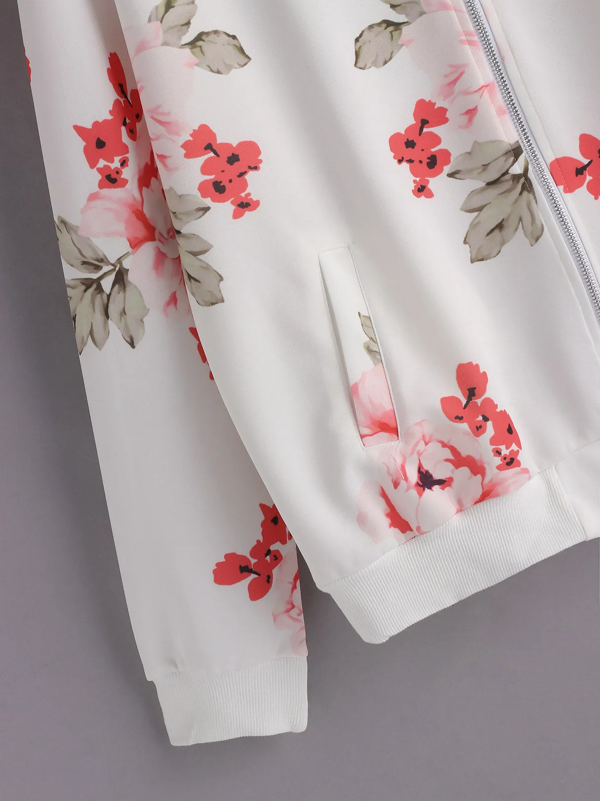OEM ODM V-Neck Floral Print Zip Back Long Sleeve Plus Size Coats & Jackets