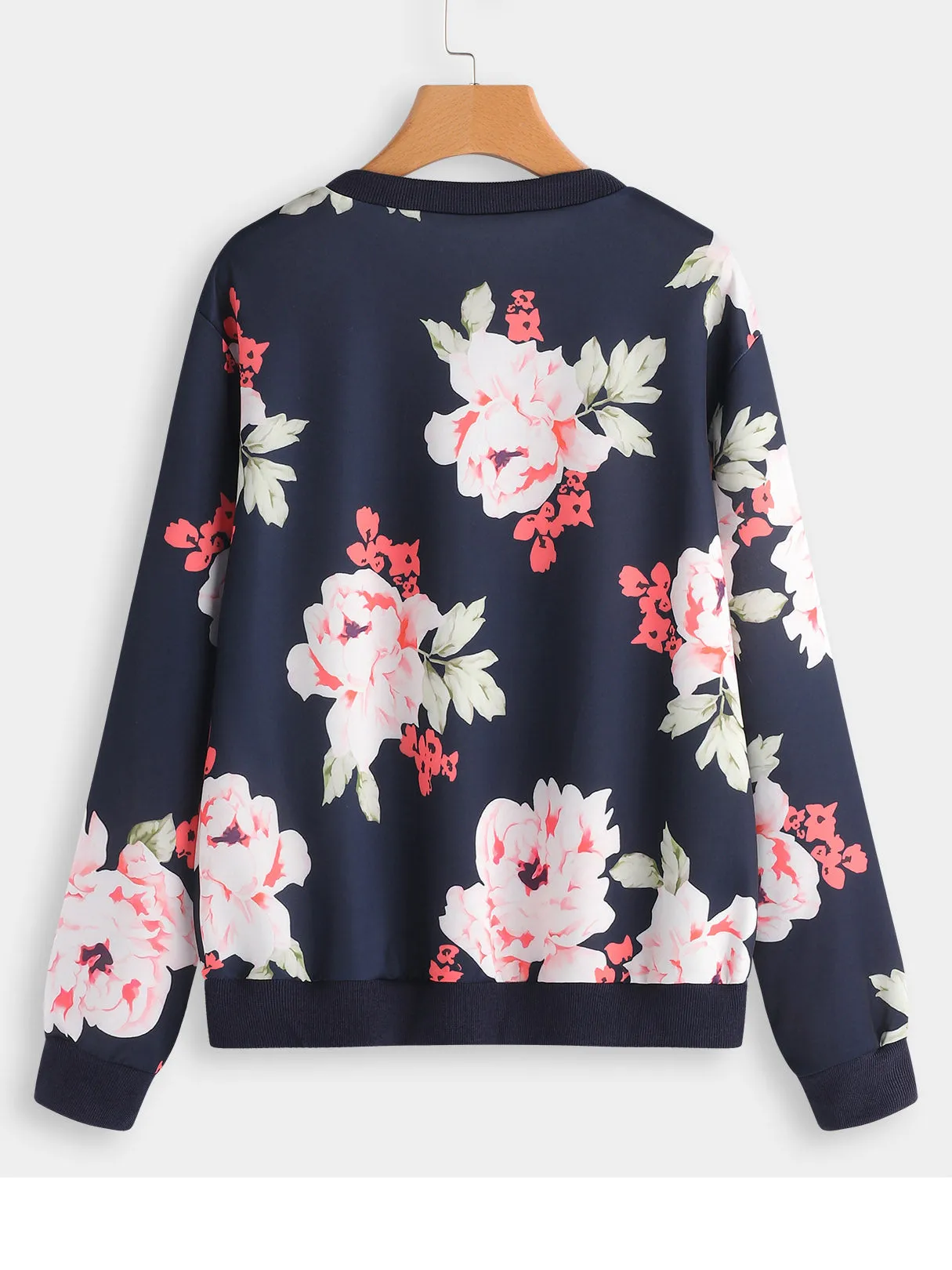 OEM ODM V-Neck Floral Print Zip Back Long Sleeve Plus Size Coats & Jackets