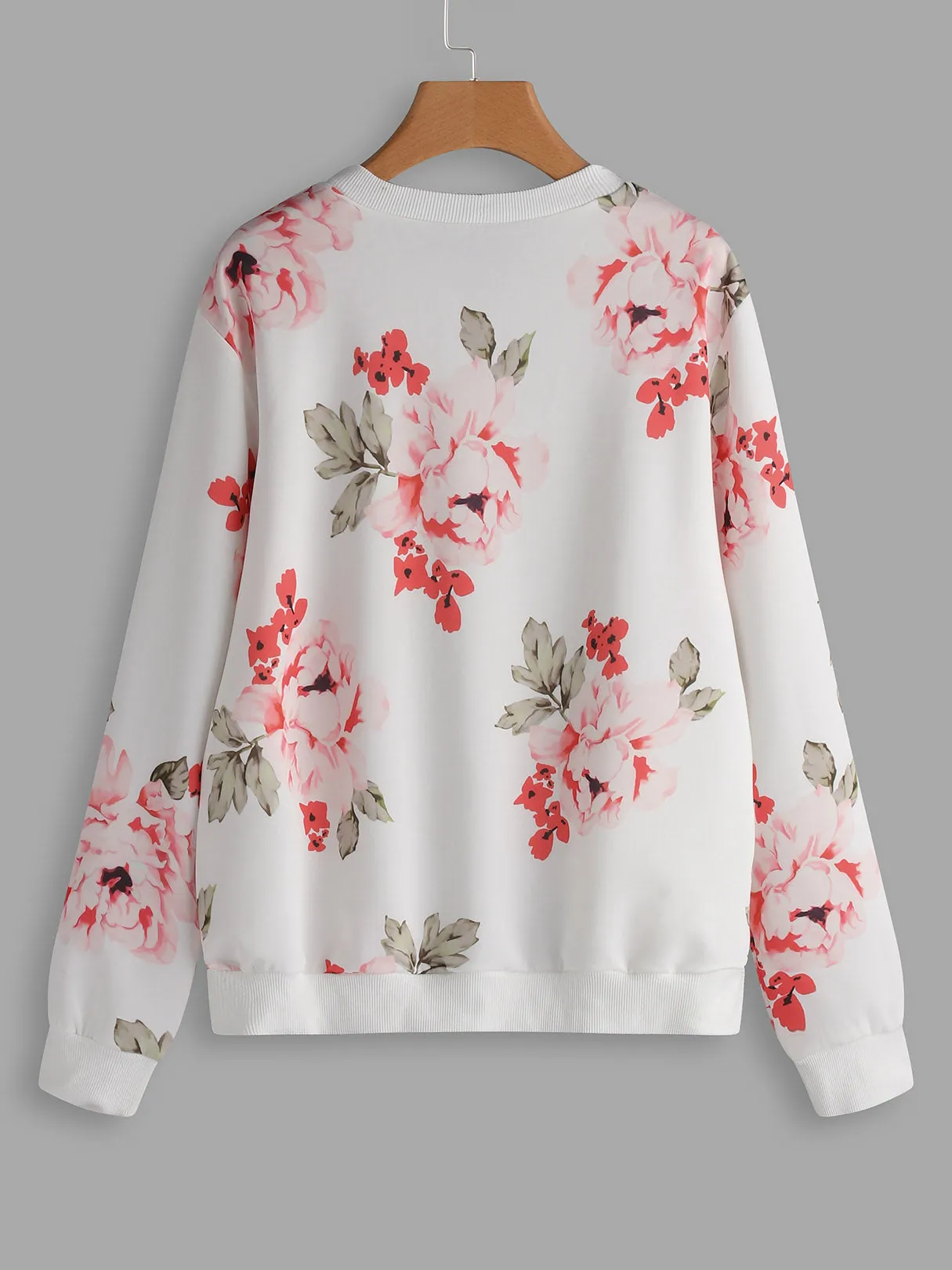 OEM ODM V-Neck Floral Print Zip Back Long Sleeve Plus Size Coats & Jackets