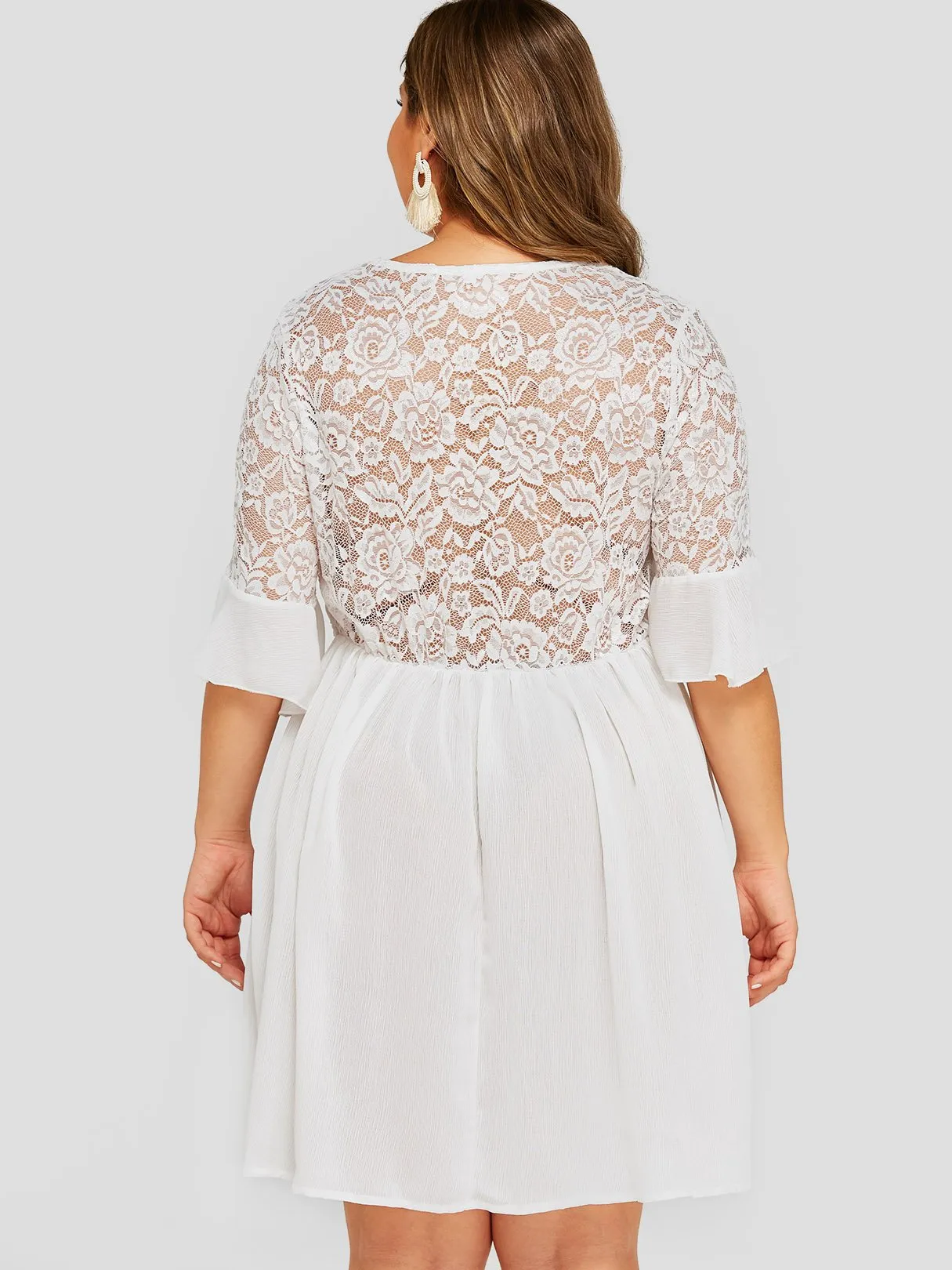 OEM ODM V-Neck Plain Hollow Half Sleeve White Plus Size Dress