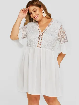 OEM ODM V-Neck Plain Hollow Half Sleeve White Plus Size Dress