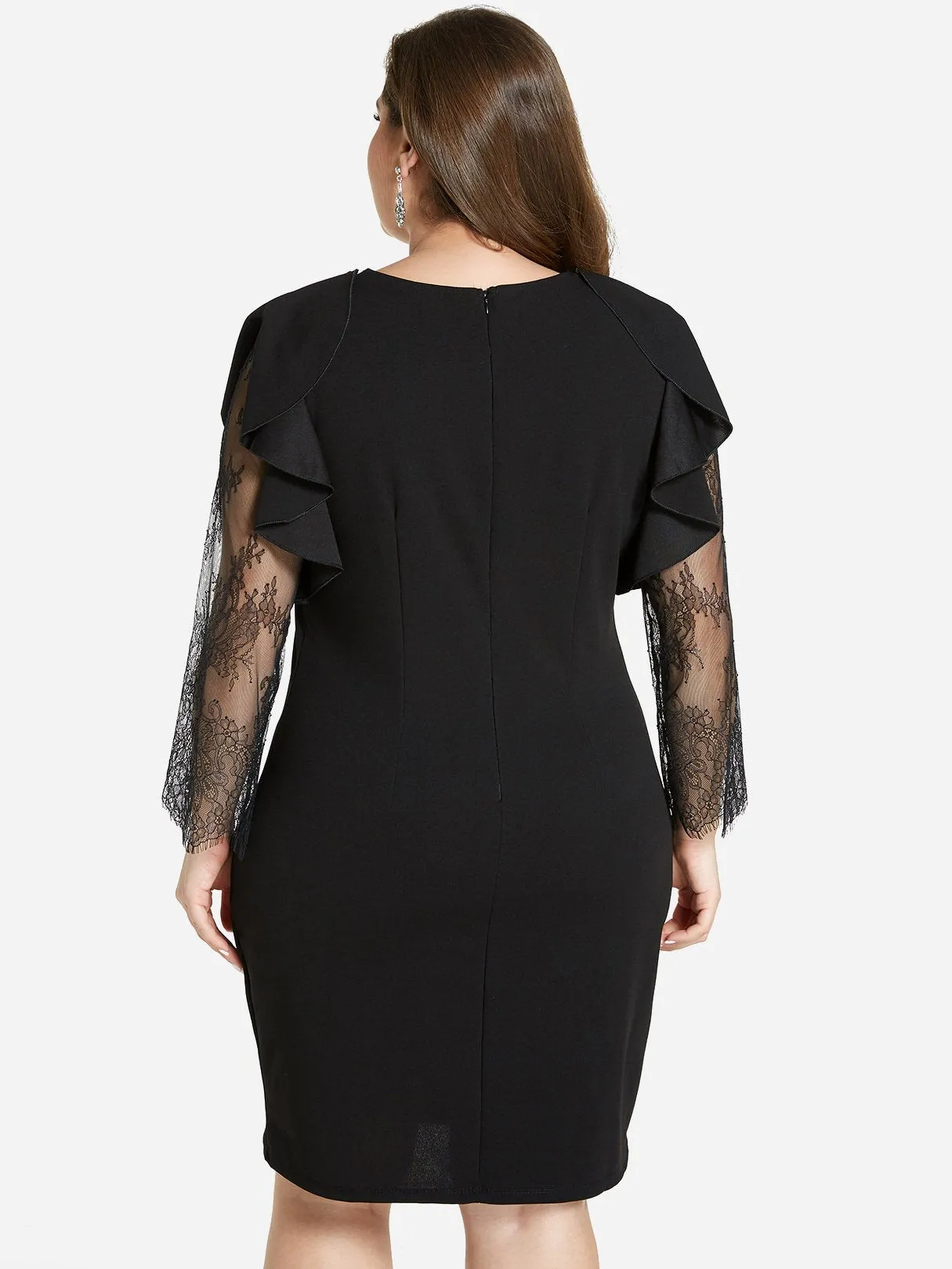 OEM ODM V-Neck Plain Lace Long Sleeve Plus Size Dress