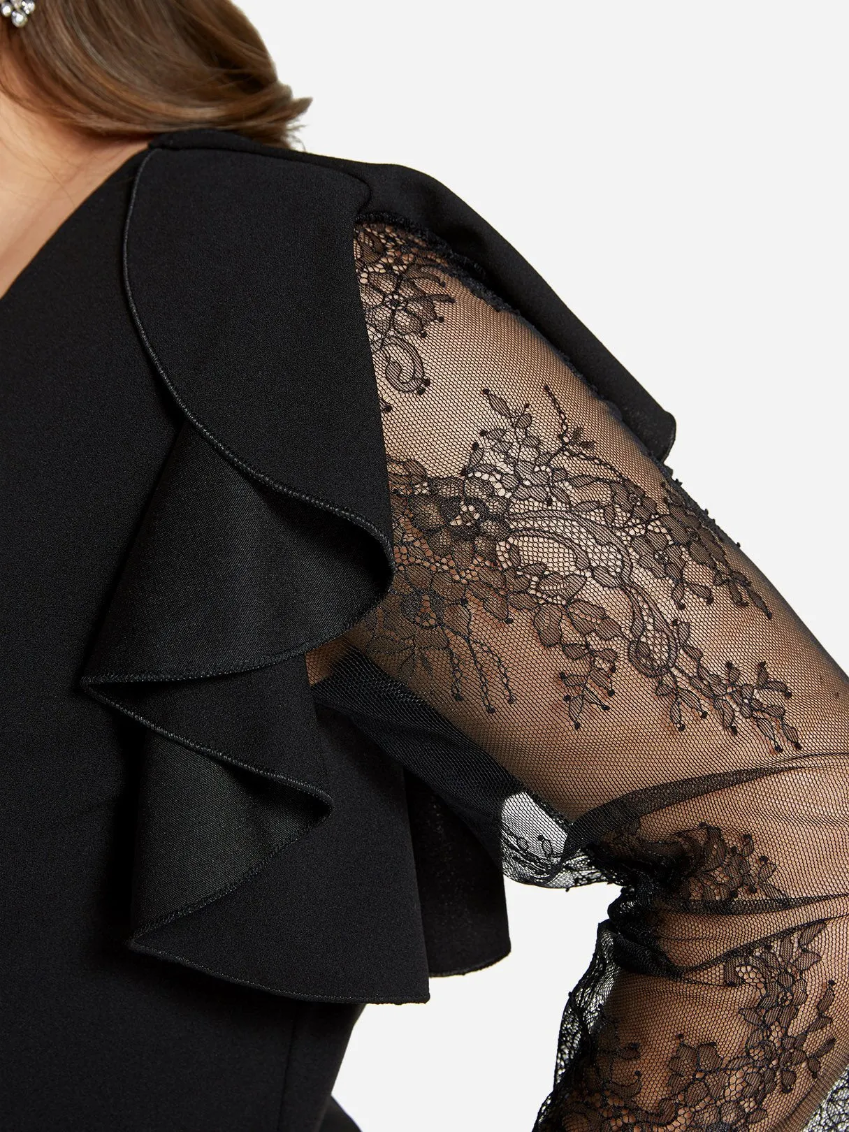 OEM ODM V-Neck Plain Lace Long Sleeve Plus Size Dress
