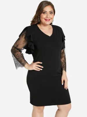 OEM ODM V-Neck Plain Lace Long Sleeve Plus Size Dress