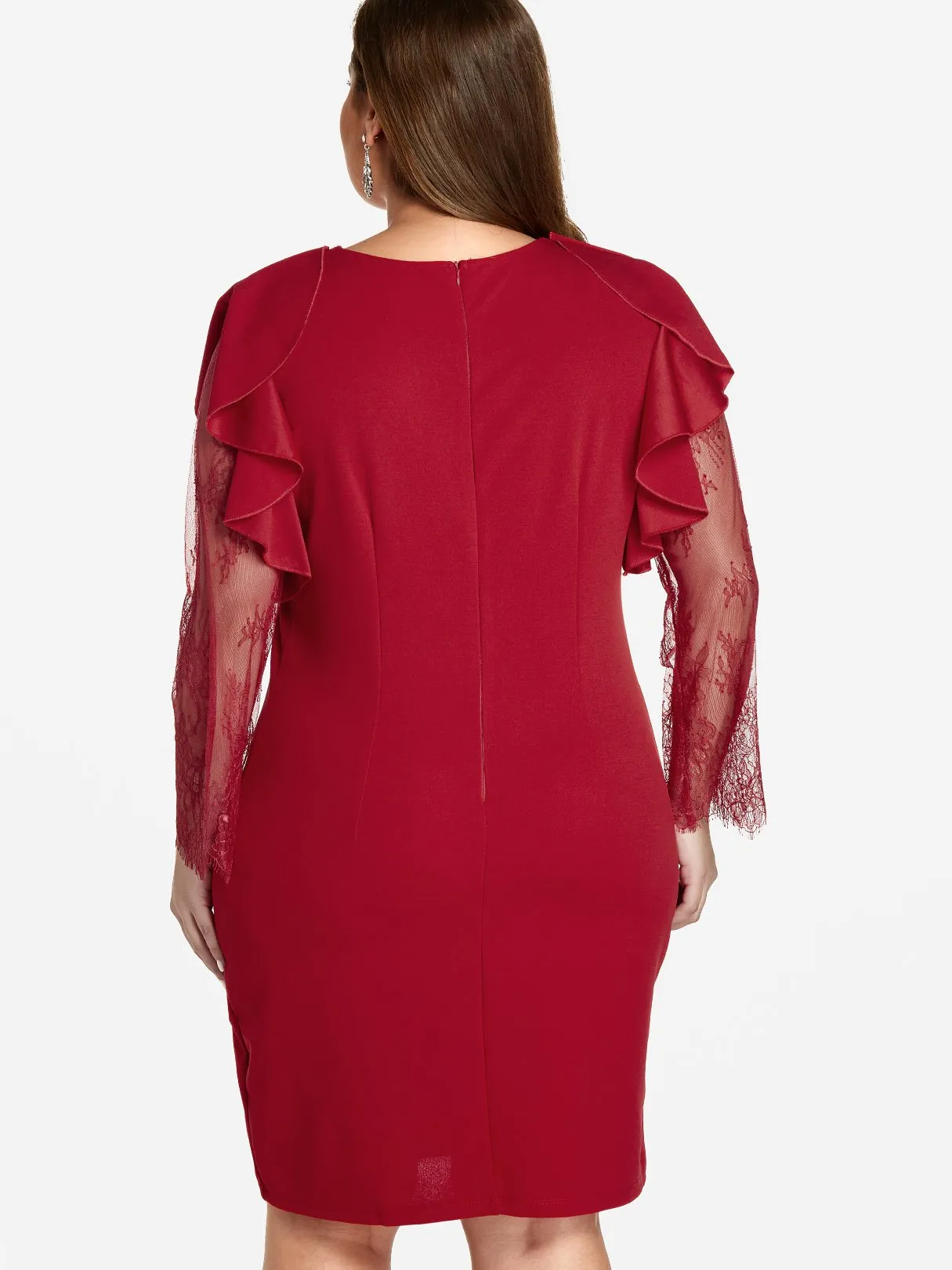 OEM ODM V-Neck Plain Lace Long Sleeve Plus Size Dress