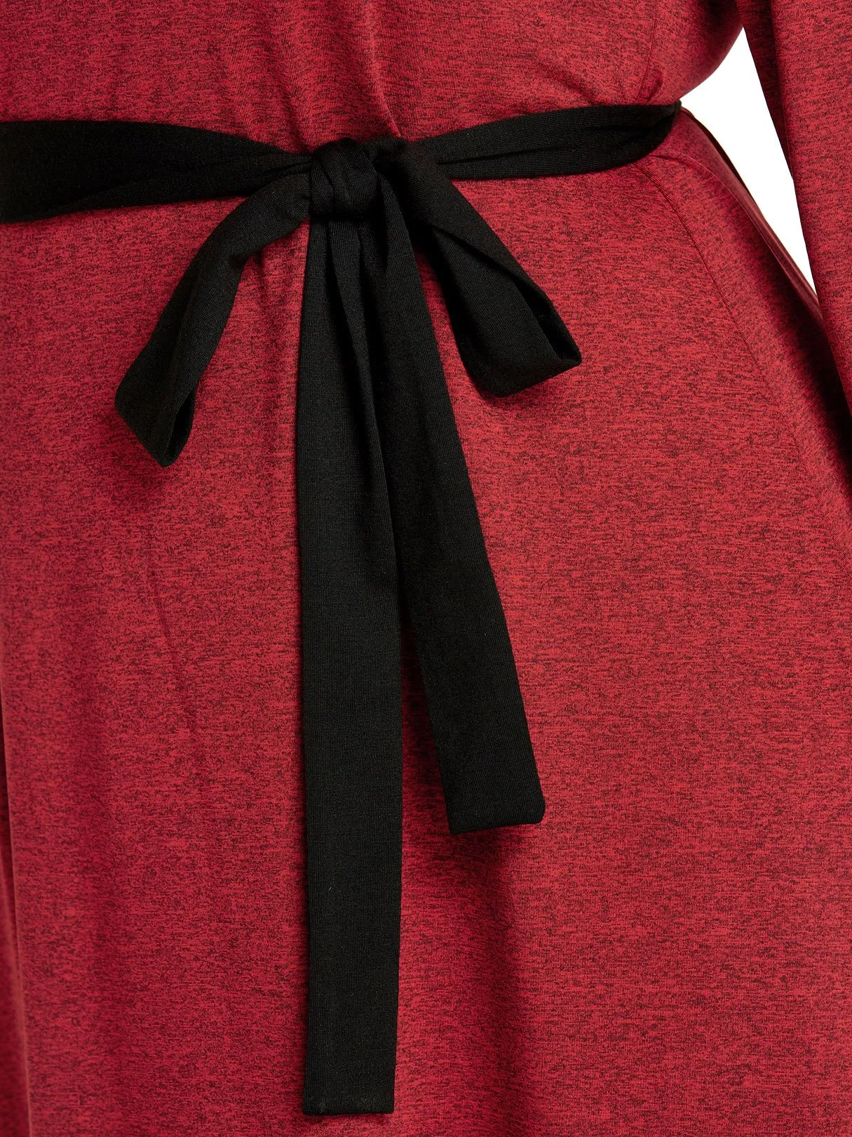 OEM ODM V-Neck Plain Self-Tie Long Sleeve Handkerchief Hem Red Plus Size Dress