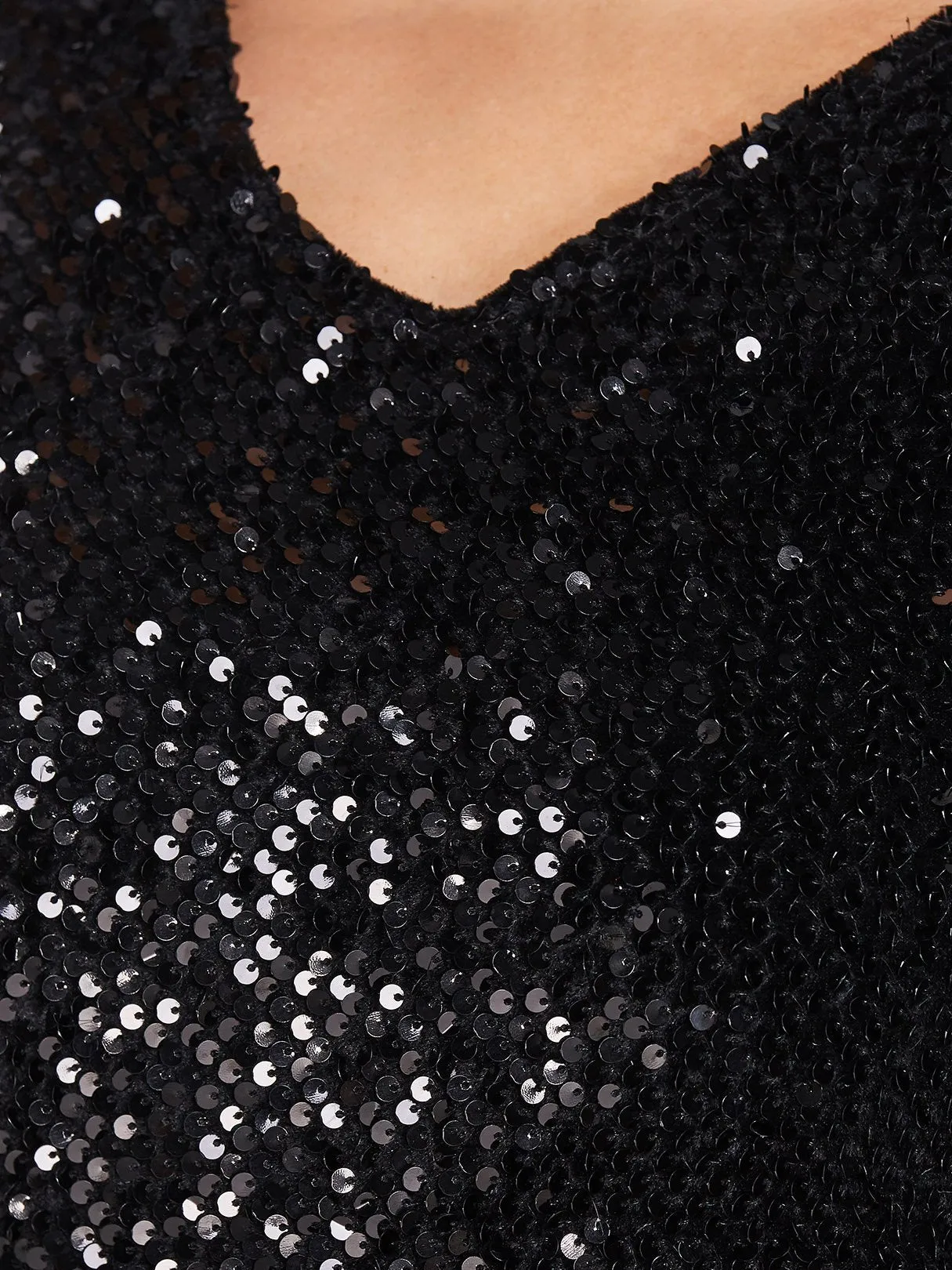 OEM ODM V-Neck Plain Sequins Embellished Long Sleeve Plus Size Dress