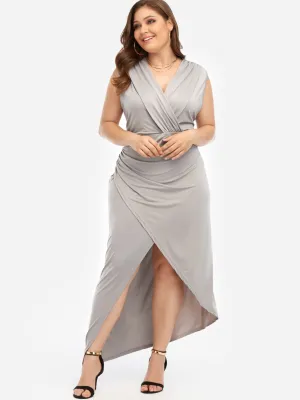OEM ODM V-Neck Plain Sleeveless Grey Plus Size Maxi Dresses