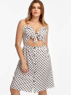 OEM ODM V-Neck Polka Dot Backless Cut Out Self-Tie Sleeveless Plus Size Dress