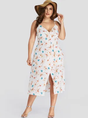 OEM ODM V-Neck Sleeveless Slit Hem White Plus Size Dress