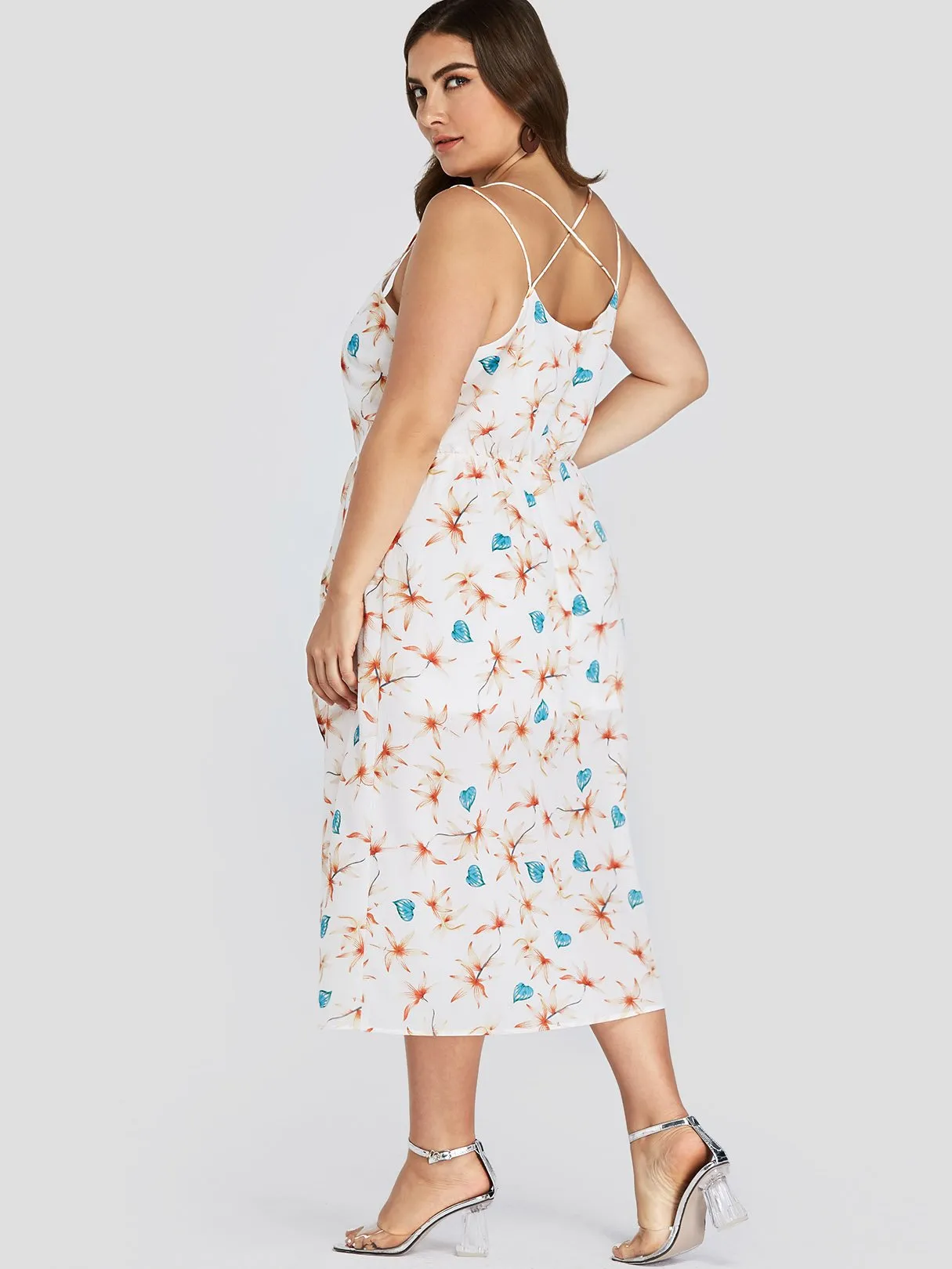 OEM ODM V-Neck Sleeveless Slit Hem White Plus Size Dress