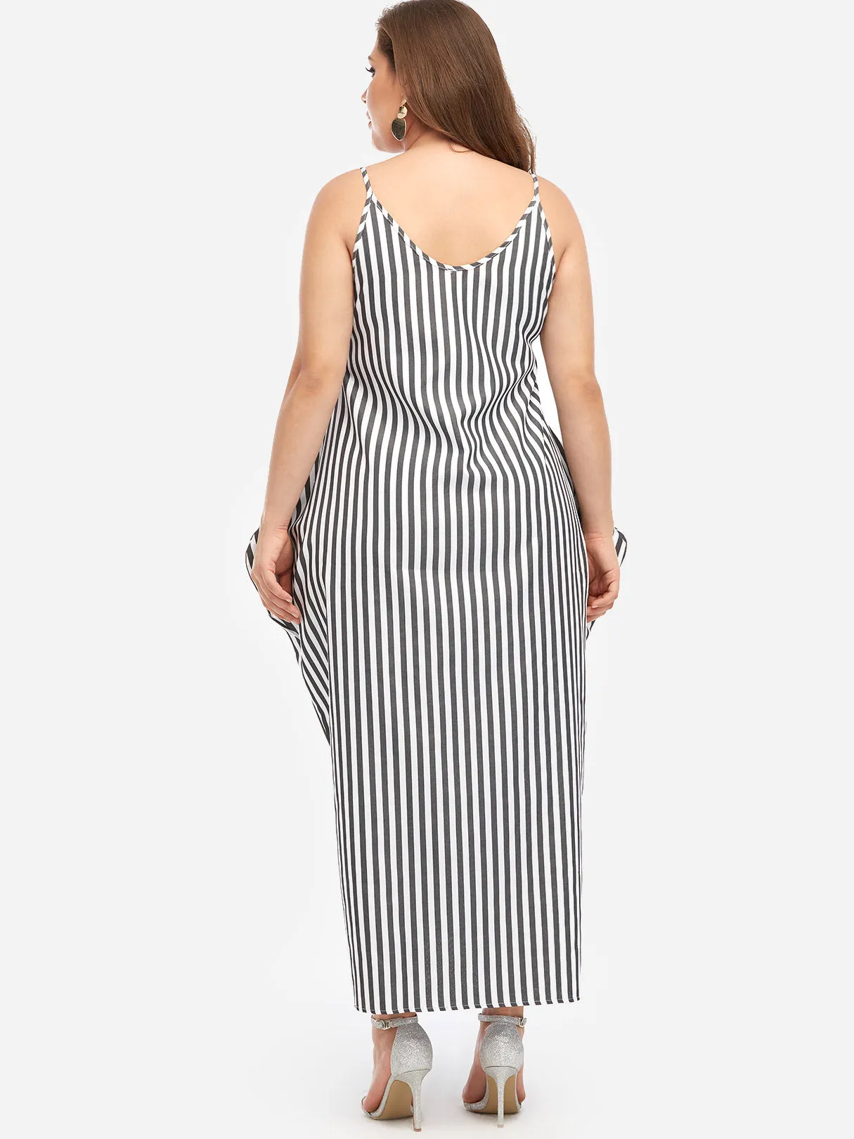 OEM ODM V-Neck Stripe Spaghetti Strap Sleeveless Plus Size Maxi Dresses