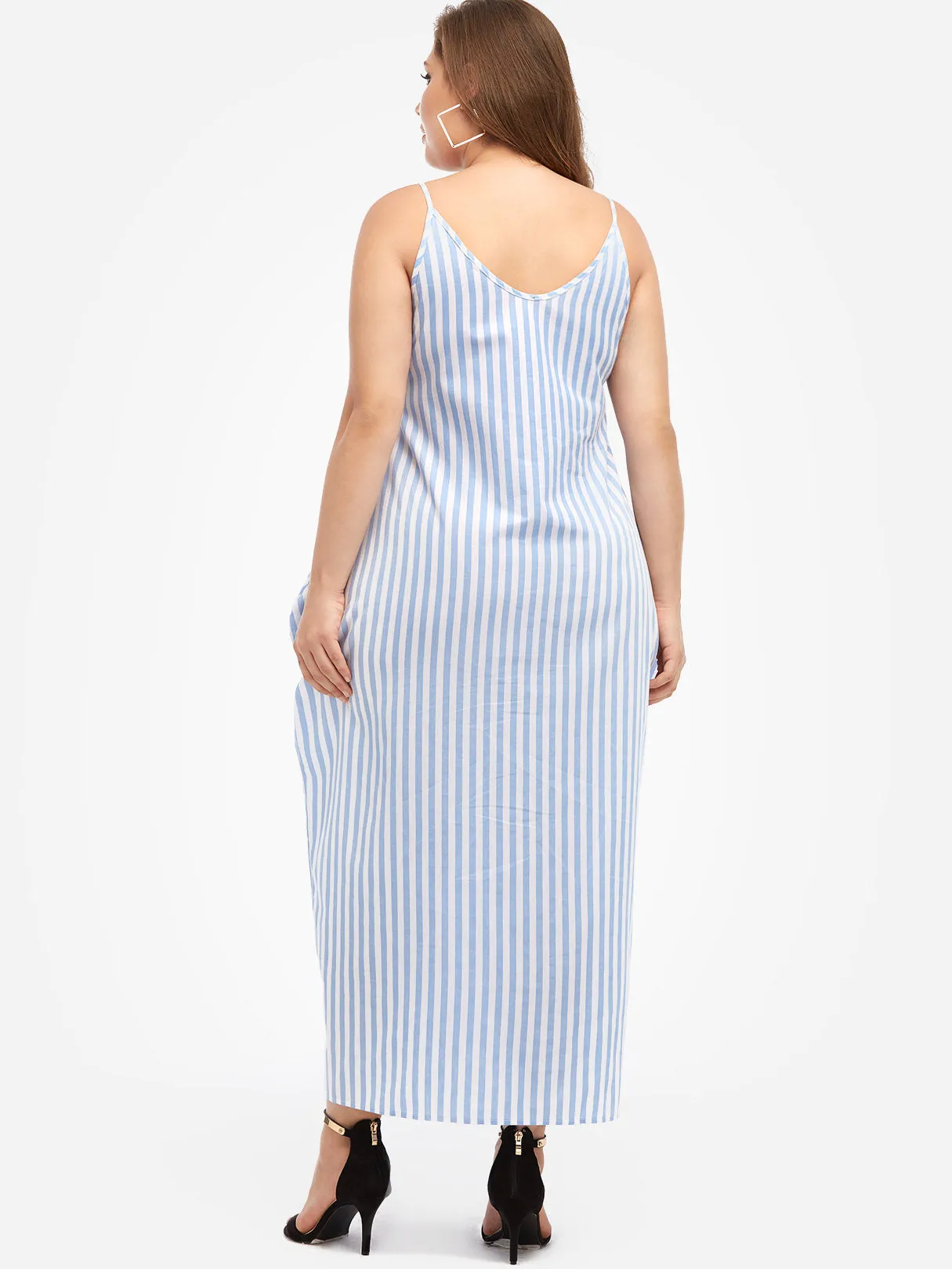 OEM ODM V-Neck Stripe Spaghetti Strap Sleeveless Plus Size Maxi Dresses