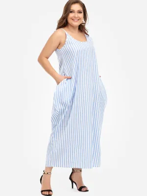 OEM ODM V-Neck Stripe Spaghetti Strap Sleeveless Plus Size Maxi Dresses