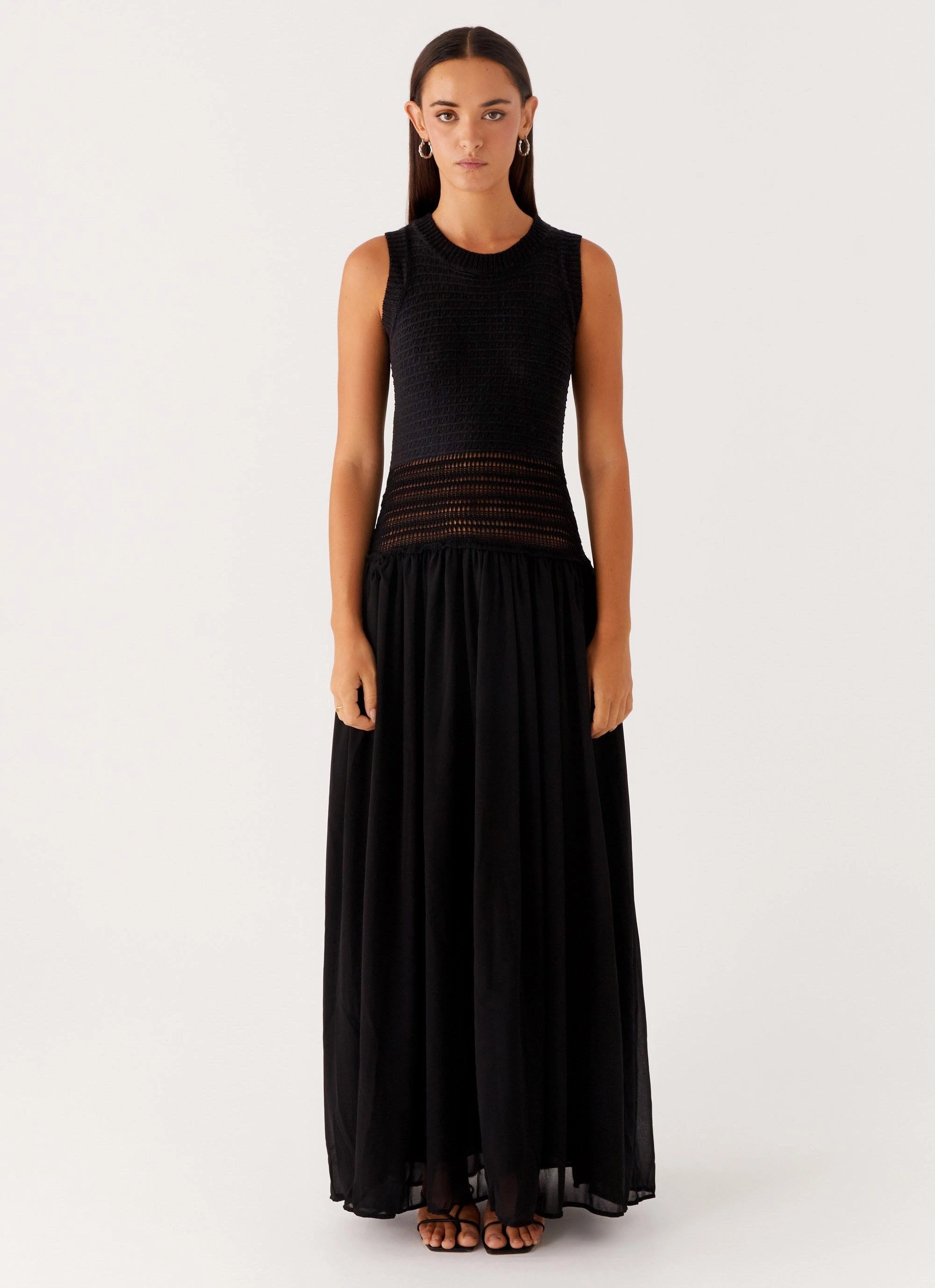 Off Grid Crochet Maxi Dress - Black Midnight Mood