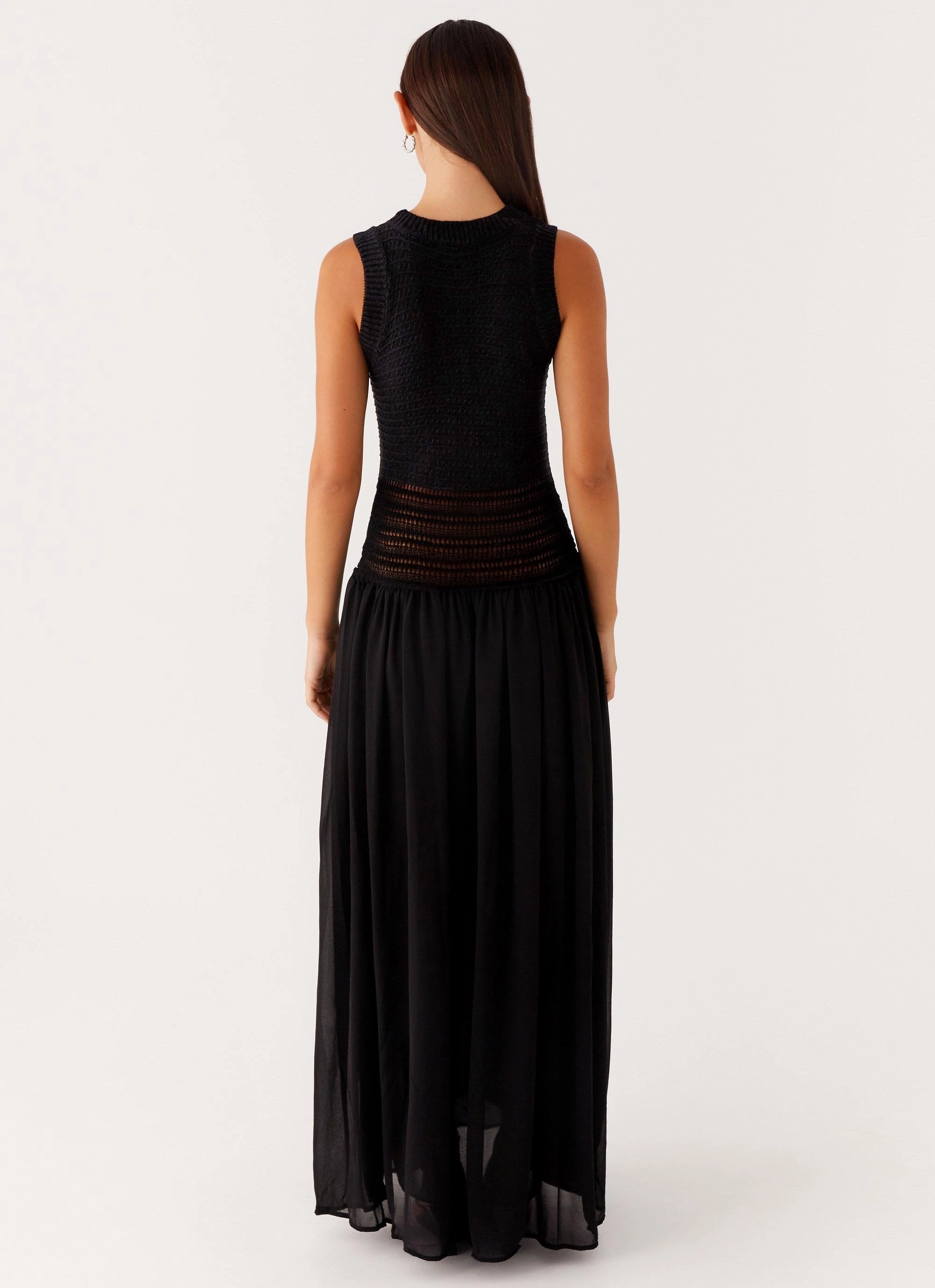 Off Grid Crochet Maxi Dress - Black Street Casual