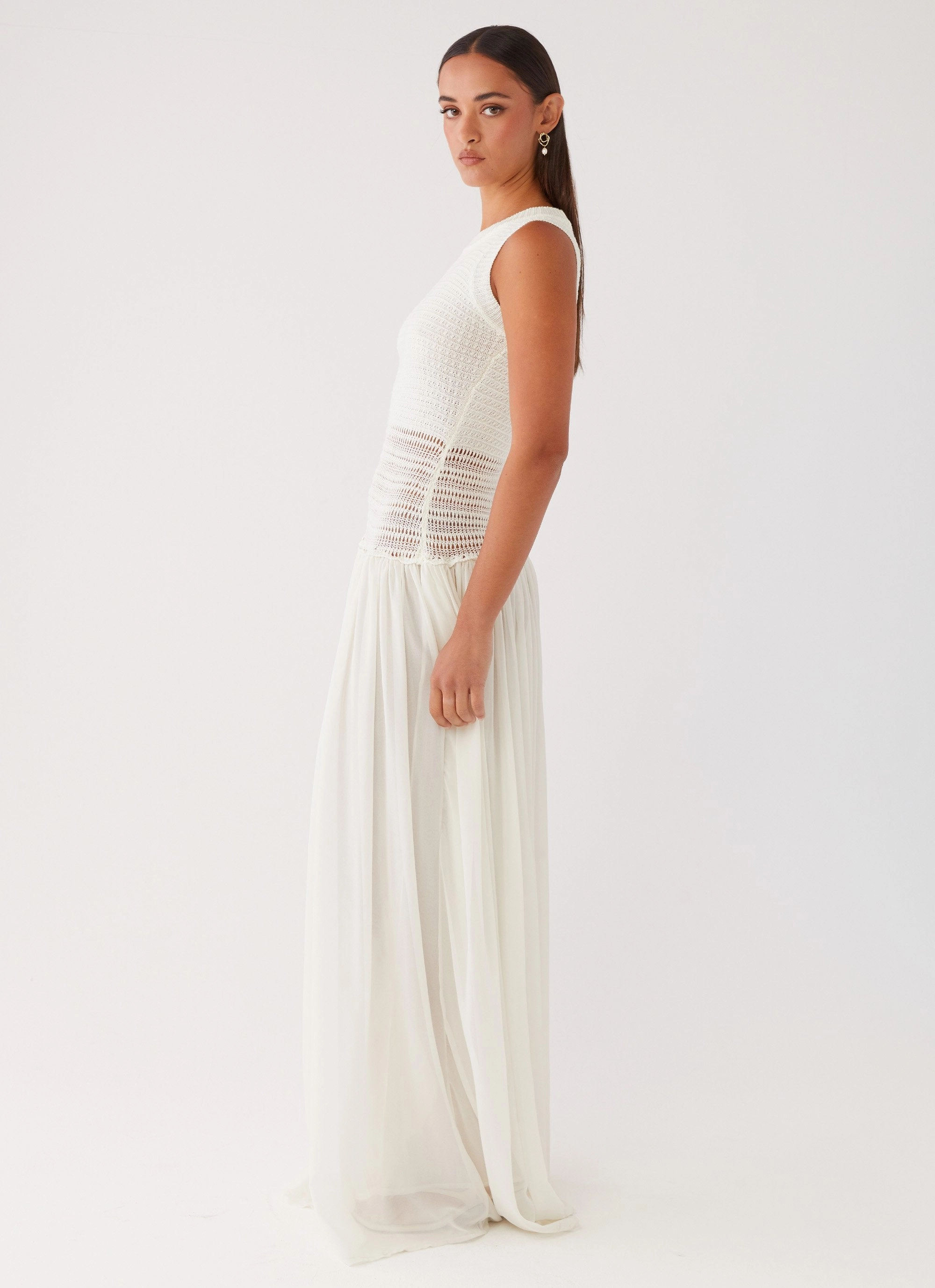 Cozy Flex Convertible-Style Off Grid Crochet Maxi Dress - White
