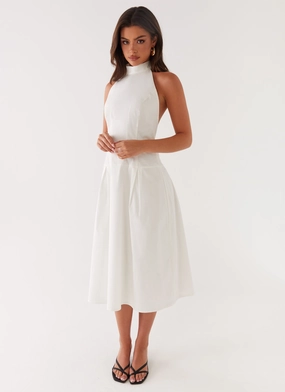 Off Shoulder Calla Halter Midi Dress - White Neat Finish Calla Halter Midi Dress - White
