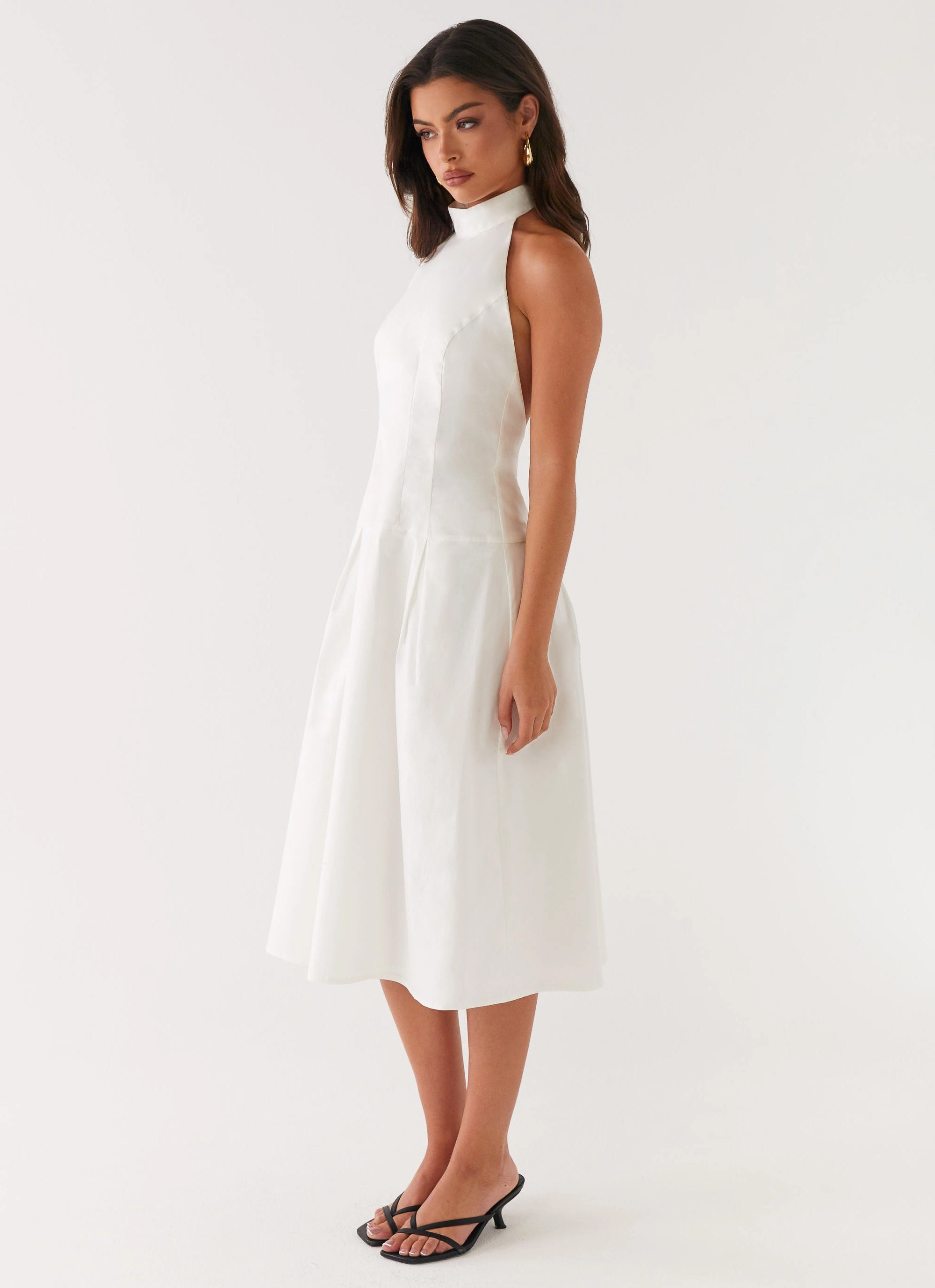 Calla Halter Midi Dress - White Luxurious Texture Dreamy Motion