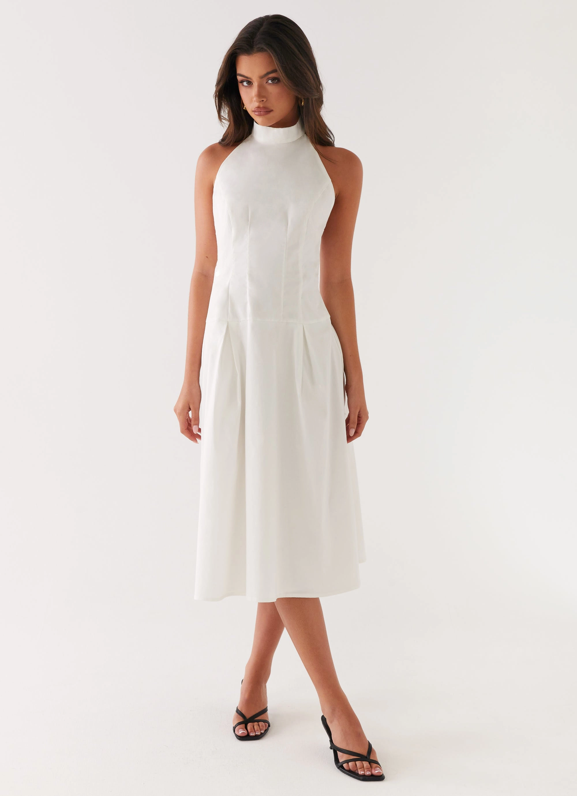 Fall Inspired Calla Halter Midi Dress - White