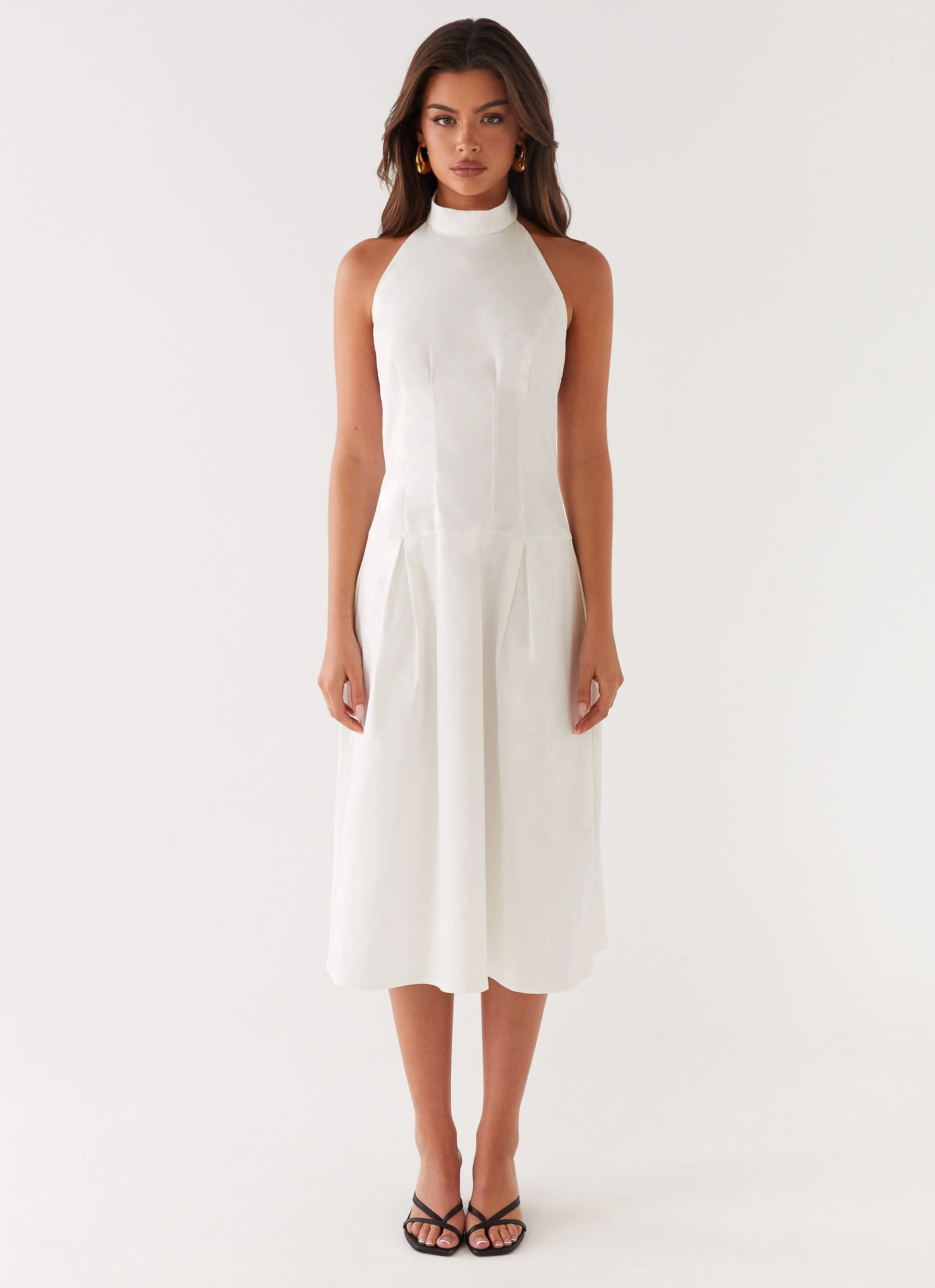 Calla Halter Midi Dress - White Lounge Comfort Premium Fabric