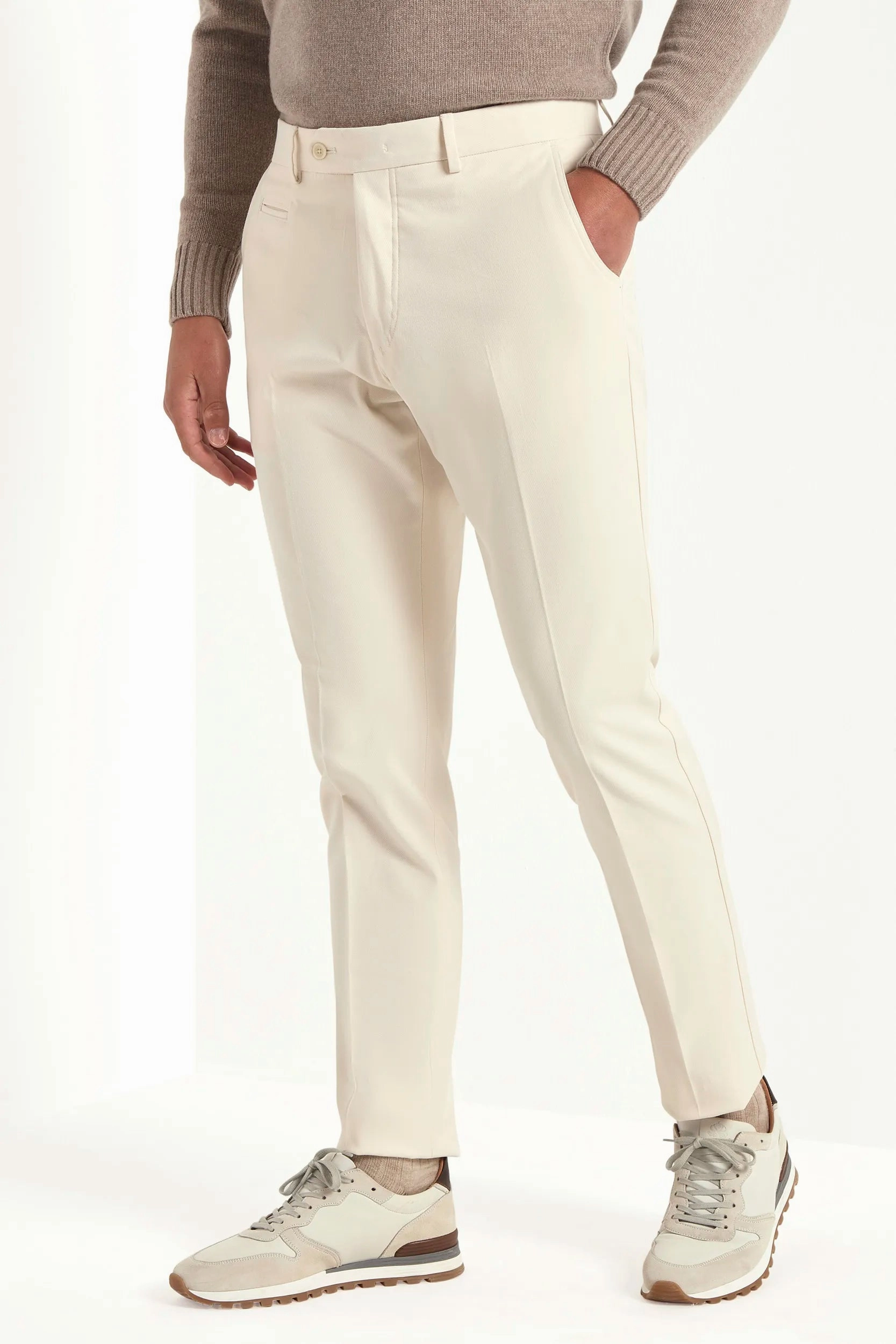 Off-white cotton and cashmere Garda trousers - Made in Italy