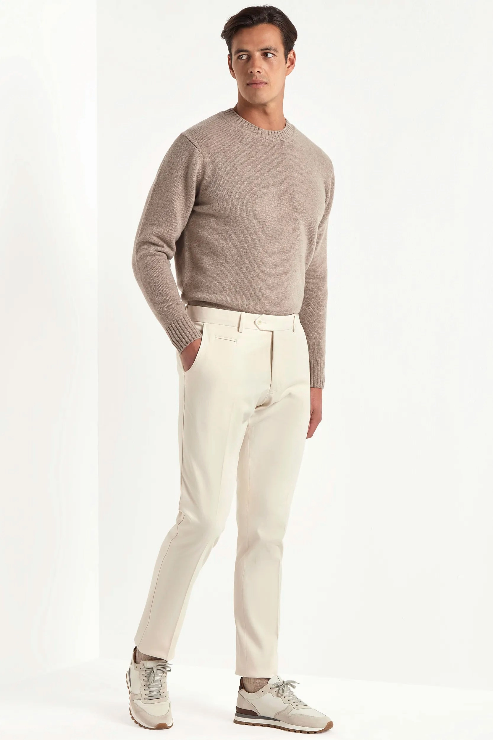Off-white cotton and cashmere Garda trousers - Made in Italy