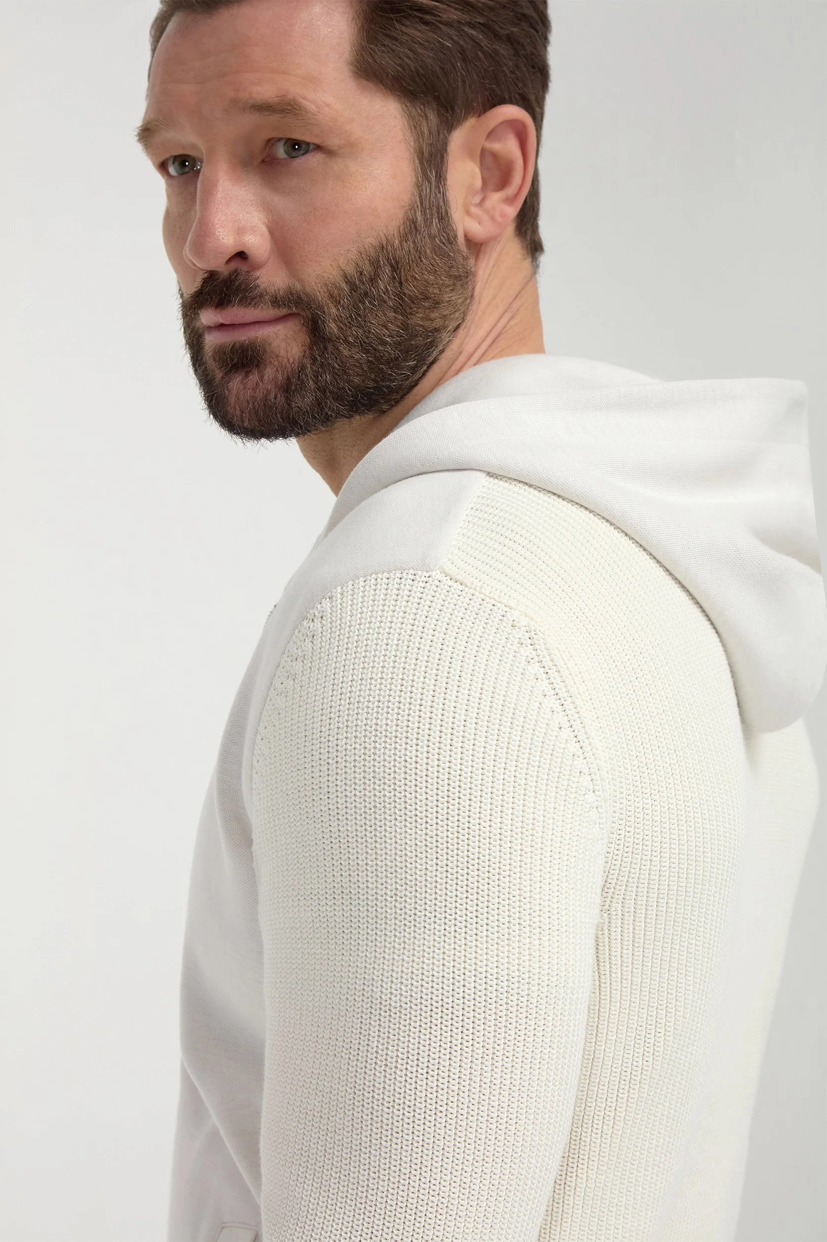 Off-white ribbed bomber with hoodie - Made in Italy