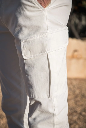 Off-white stretch cotton cargo - Made in Italy