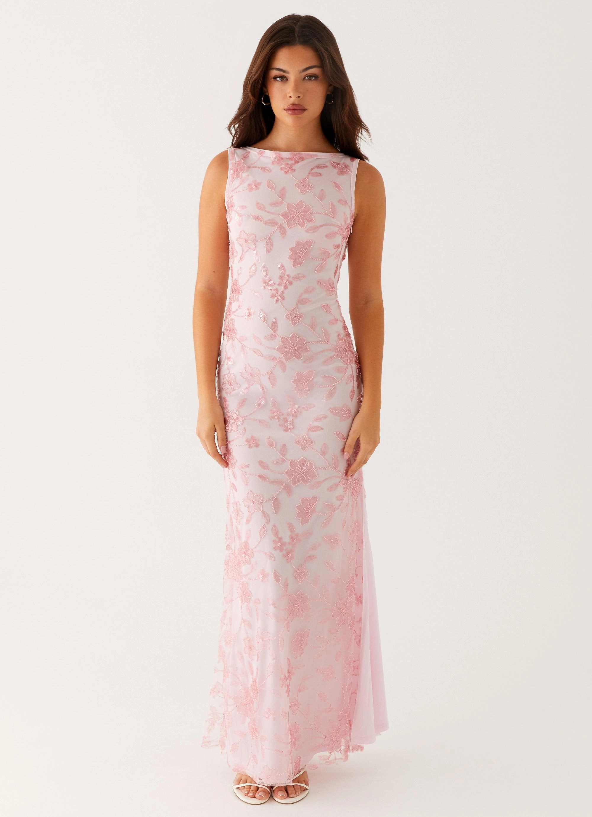 Form Focus Lightweight Material Moorey High Neck Maxi Dress - Pink