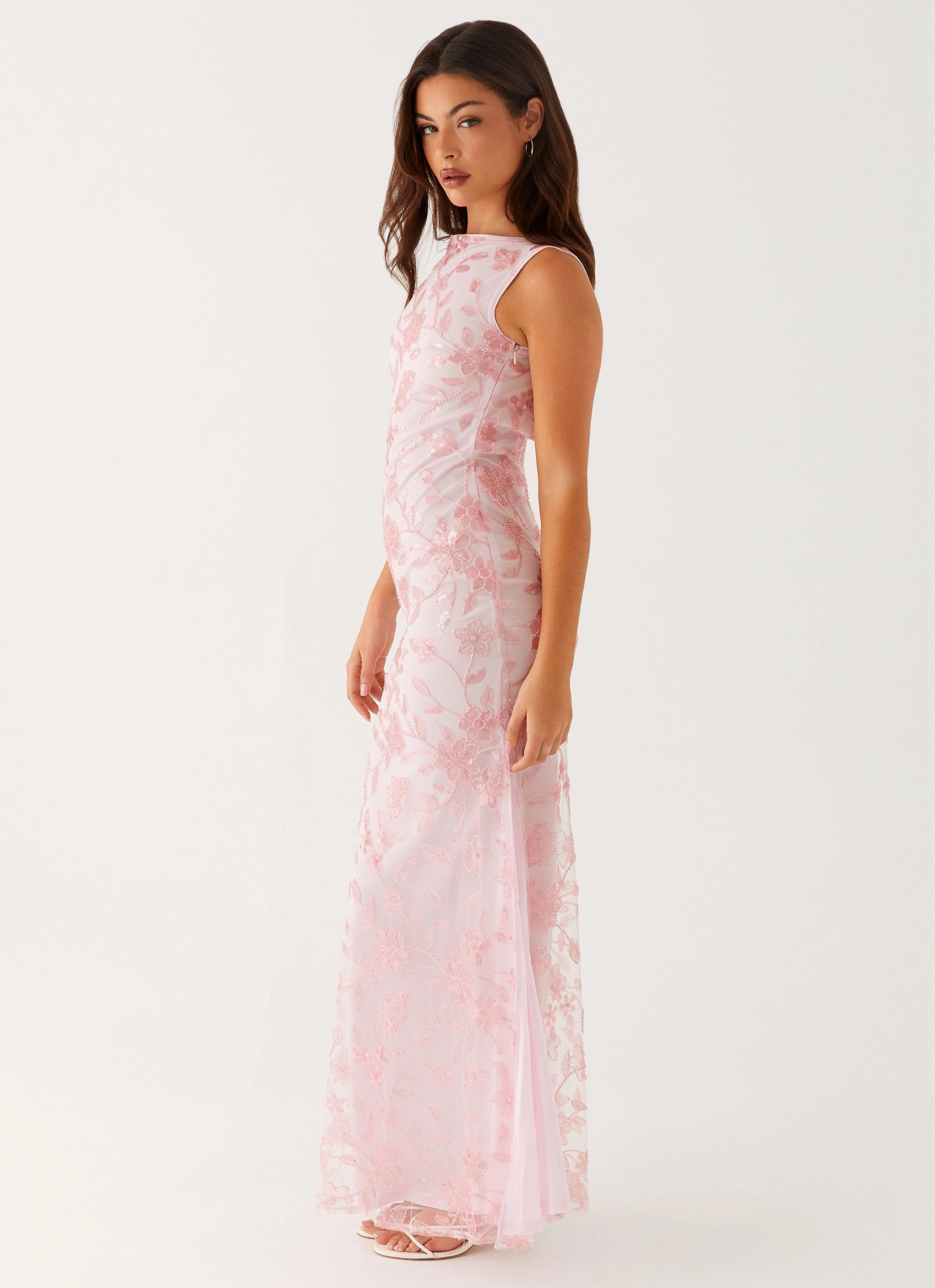 Moorey High Neck Maxi Dress - Pink Smart and Elegant