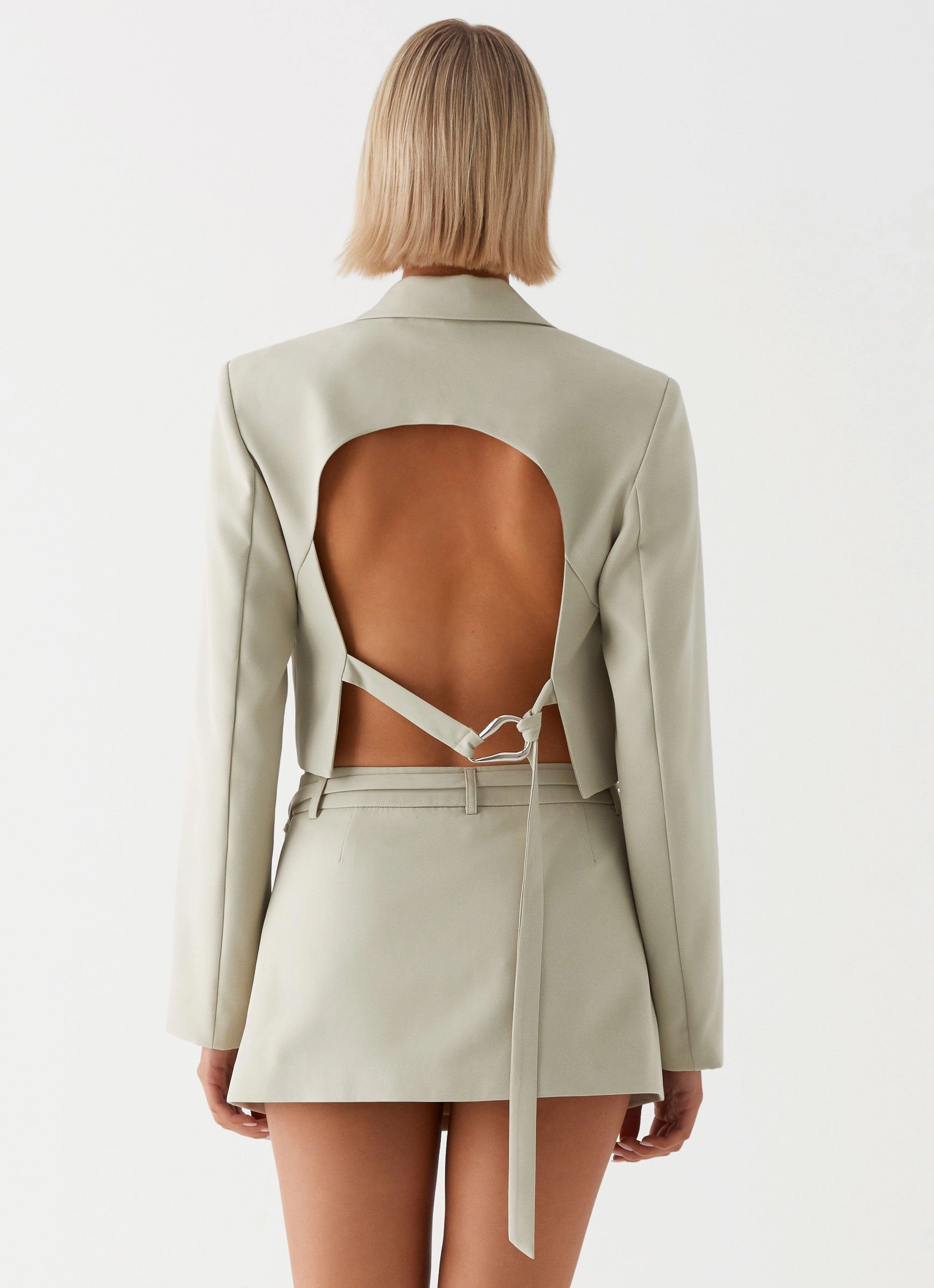 HighNeck Olea Open Back Cropped Blazer - Sage