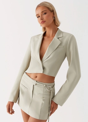 Olea Open Back Cropped Blazer - Sage Flatlock Seam Technique Olea Open Back Cropped Blazer - Sage Soft Material