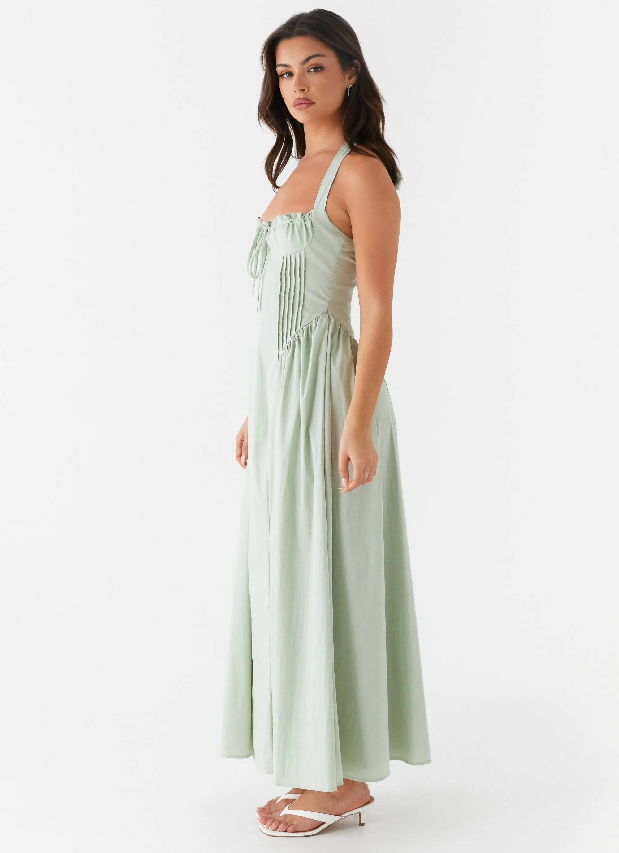 Bamboo Fiber Blend Olenna Halterneck Midi Dress - Sage