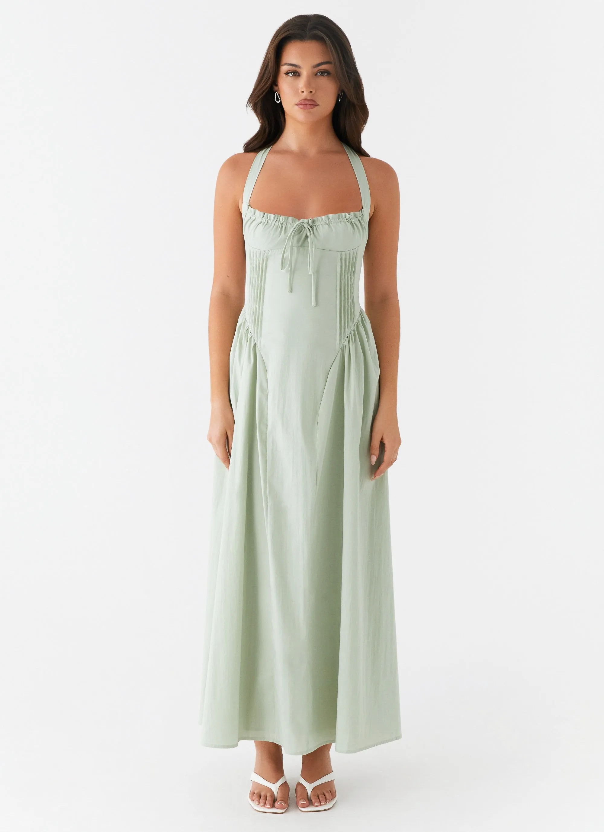 Olenna Halterneck Midi Dress - Sage Wardrobe Must-Have Comfort Stretch