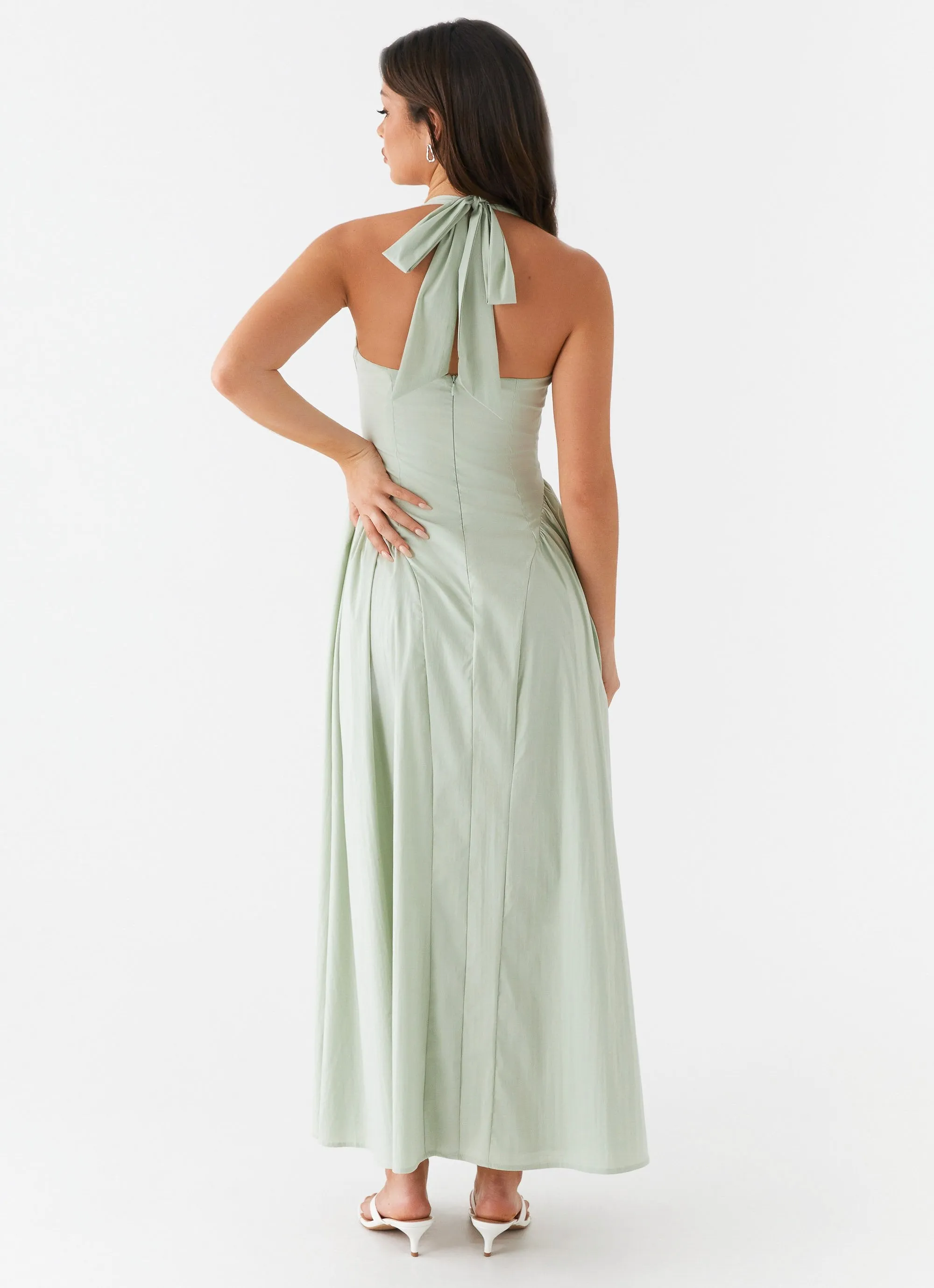 Olenna Halterneck Midi Dress - Sage Summer Must-have