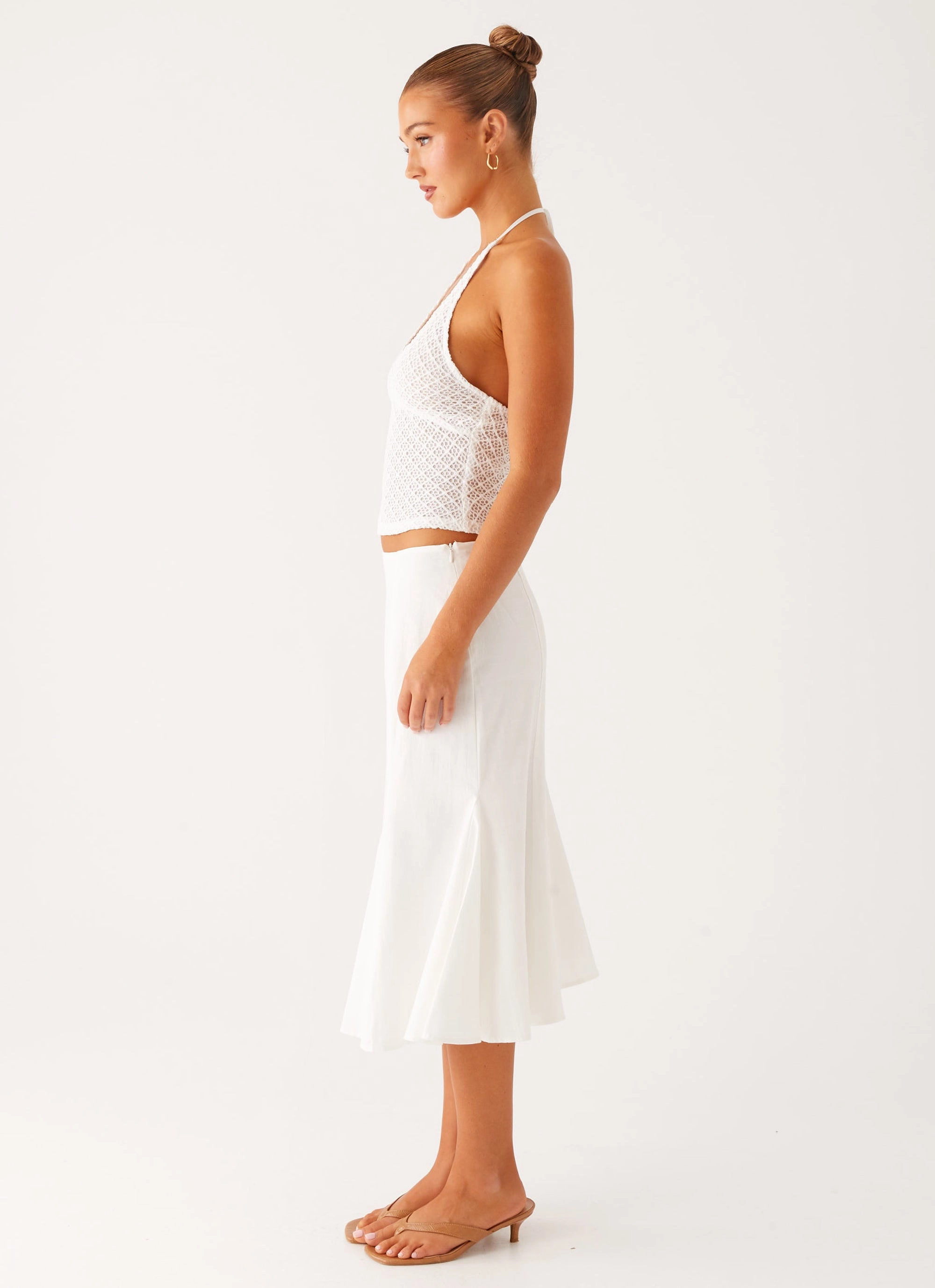 Olive Midi Skirt - Ivory Compression Fit Slim Profile