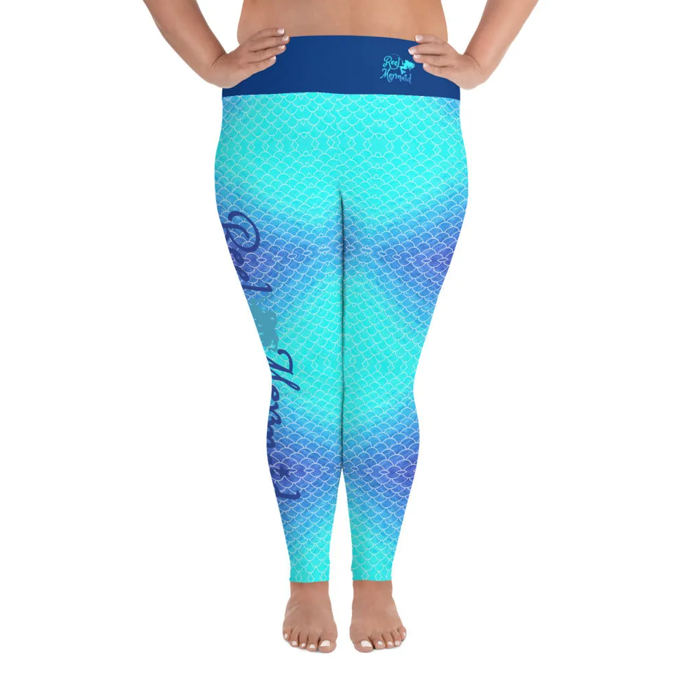 Ombre Blues Print Plus Size Reel Mermaid Leggings