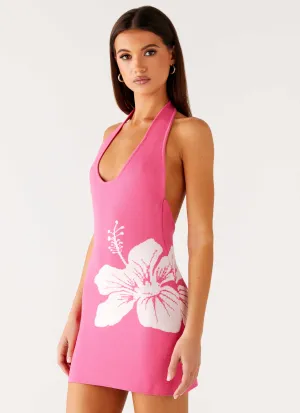 Beach Attire Aloha Knit Mini Dress - Pink