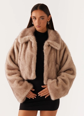 Yasmina Faux Fur Jacket - Beige Stretch Enhanced Mobility Zones Eco Conscious Dye Process