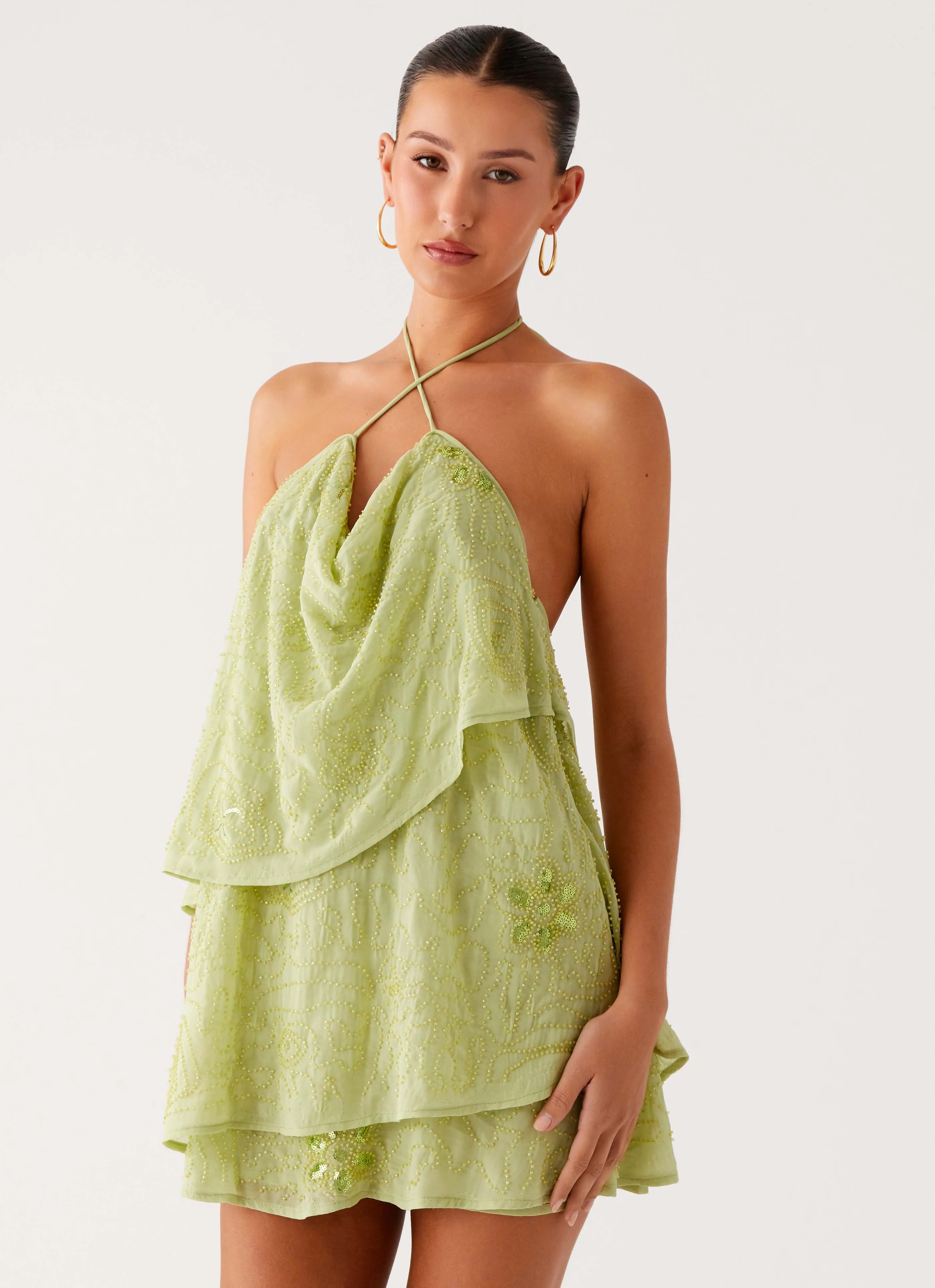 Contemporary Design On The Go Beaded Mini Dress - Mint