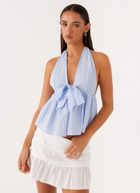 On Repeat Halter Top - Blue Stripe Circular Knit Technology SweatAbsorbent