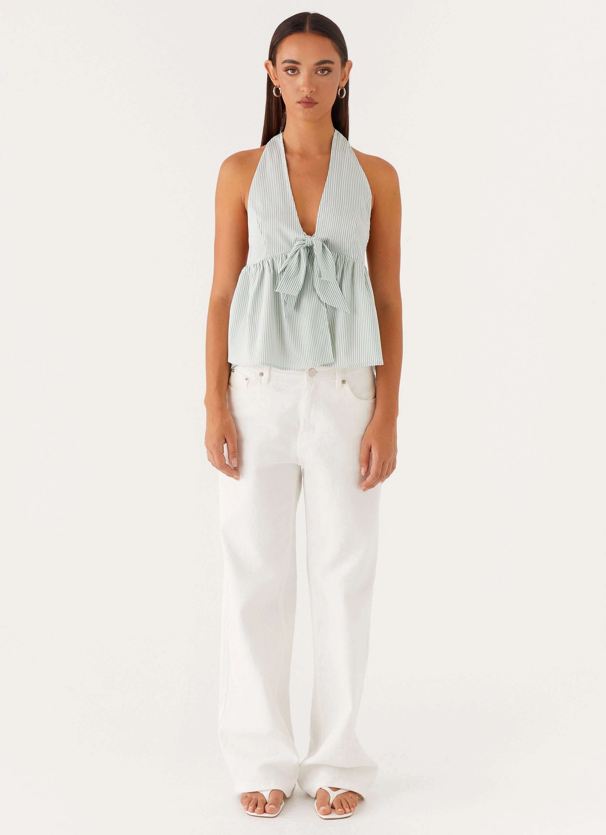 On Repeat Halter Top - Green Stripe FrictionResistant Edges