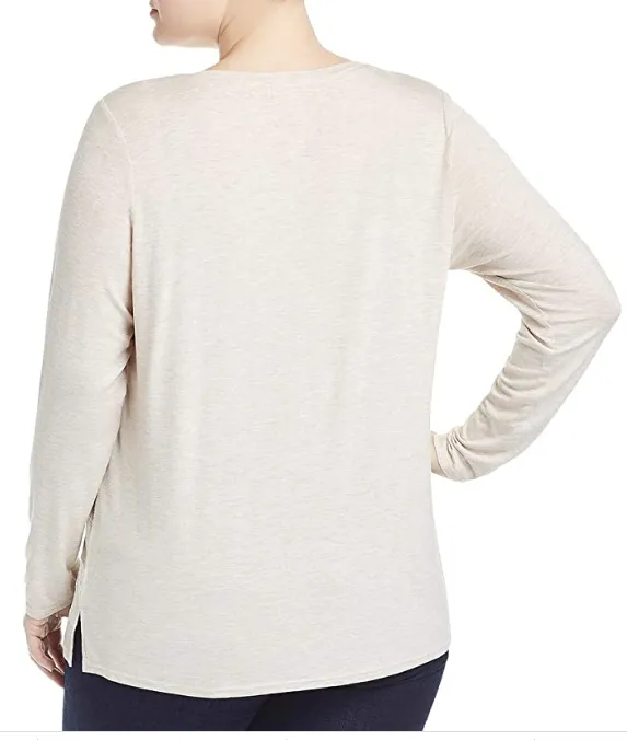 One A Womens Plus Lace Overlay V-Neck Casual Top